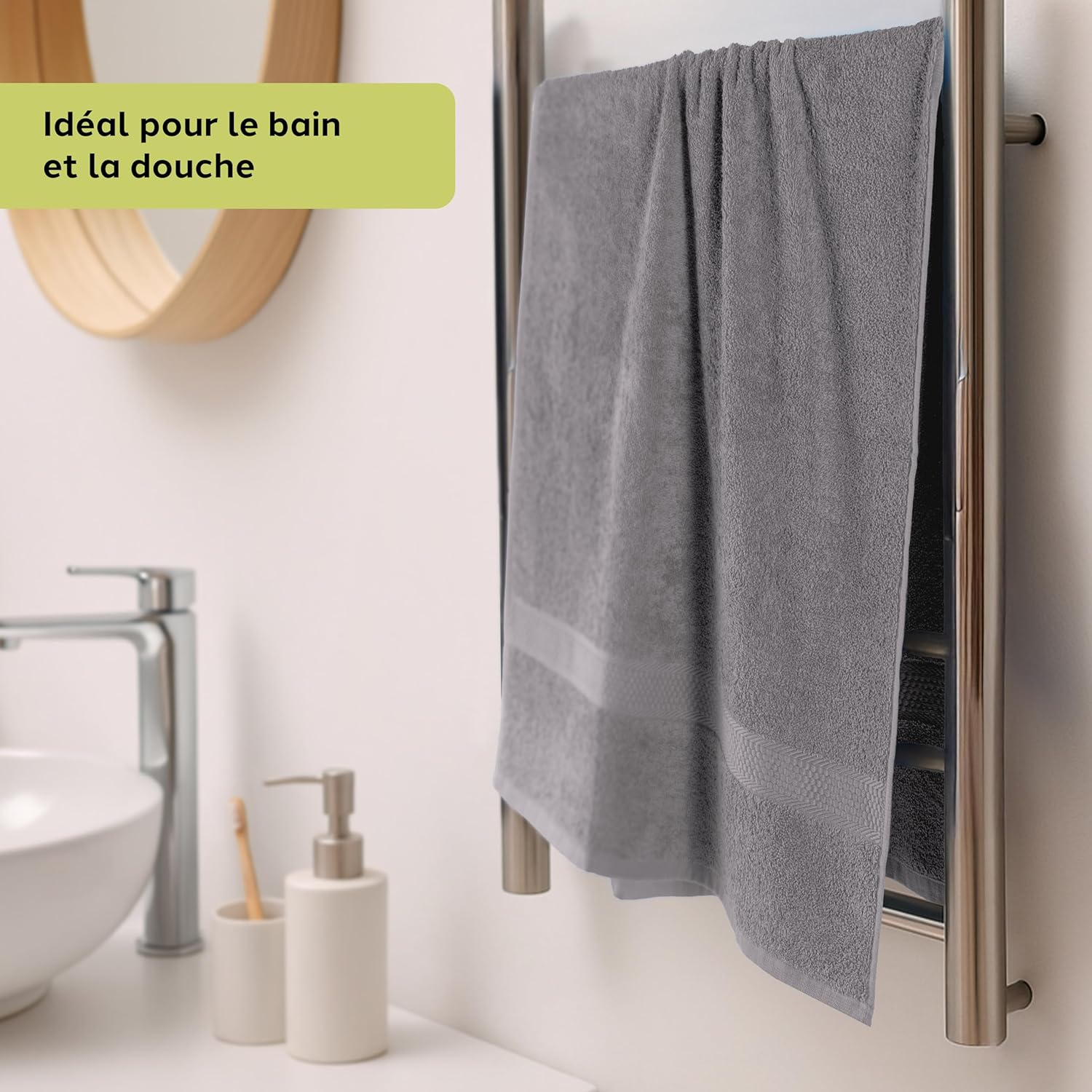 Thumbnail 3 de Lot de 3 serviettes de bain Caleffi (menthe) 55 x 105 cm en coton 100%