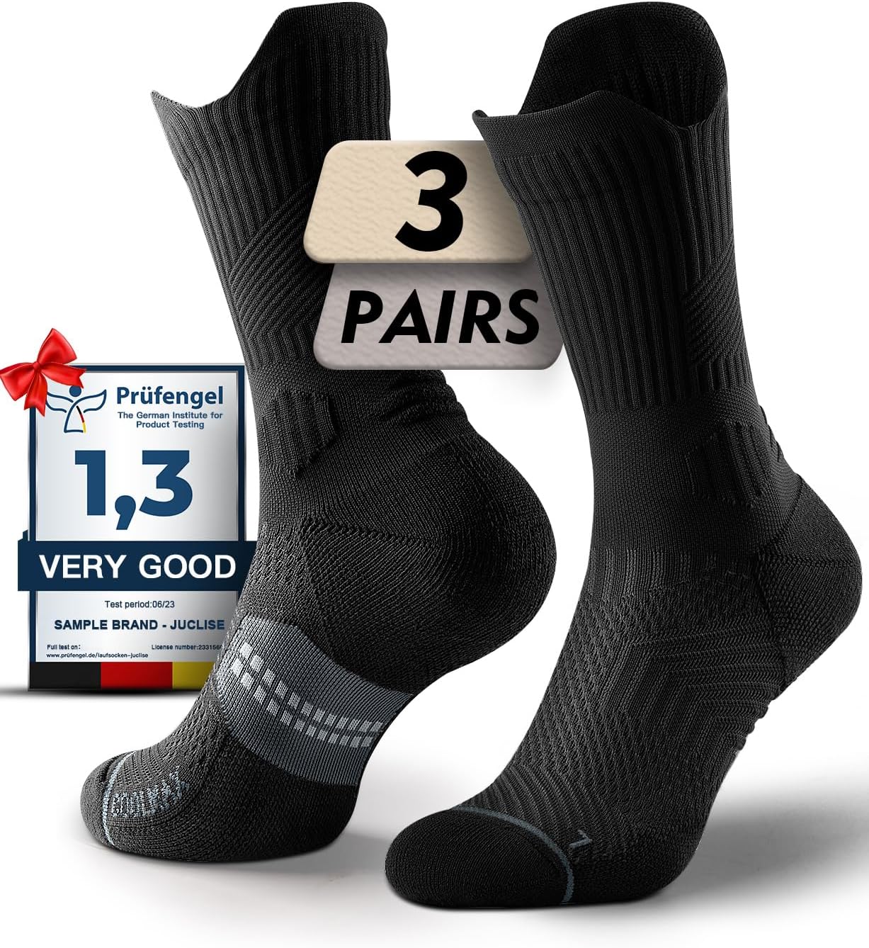 Thumbnail 6 de Juclise Compression Crew Running Socks with Coolmax Bamboo Viscose: Anti-Blister, Arch Support & Breathable Design