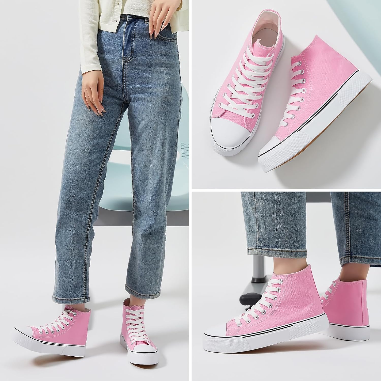 Thumbnail 5 de hash bubbie High-Top Canvas Sneakers with Lace-Up Fit and Rubber Grip Sole