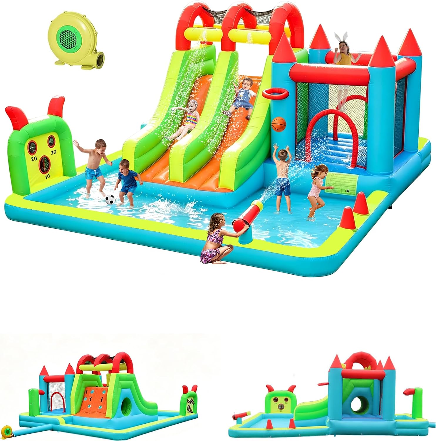 Detalle de JOOLOOG Inflatable Water Slide Park 18x15FT Mega Water Park