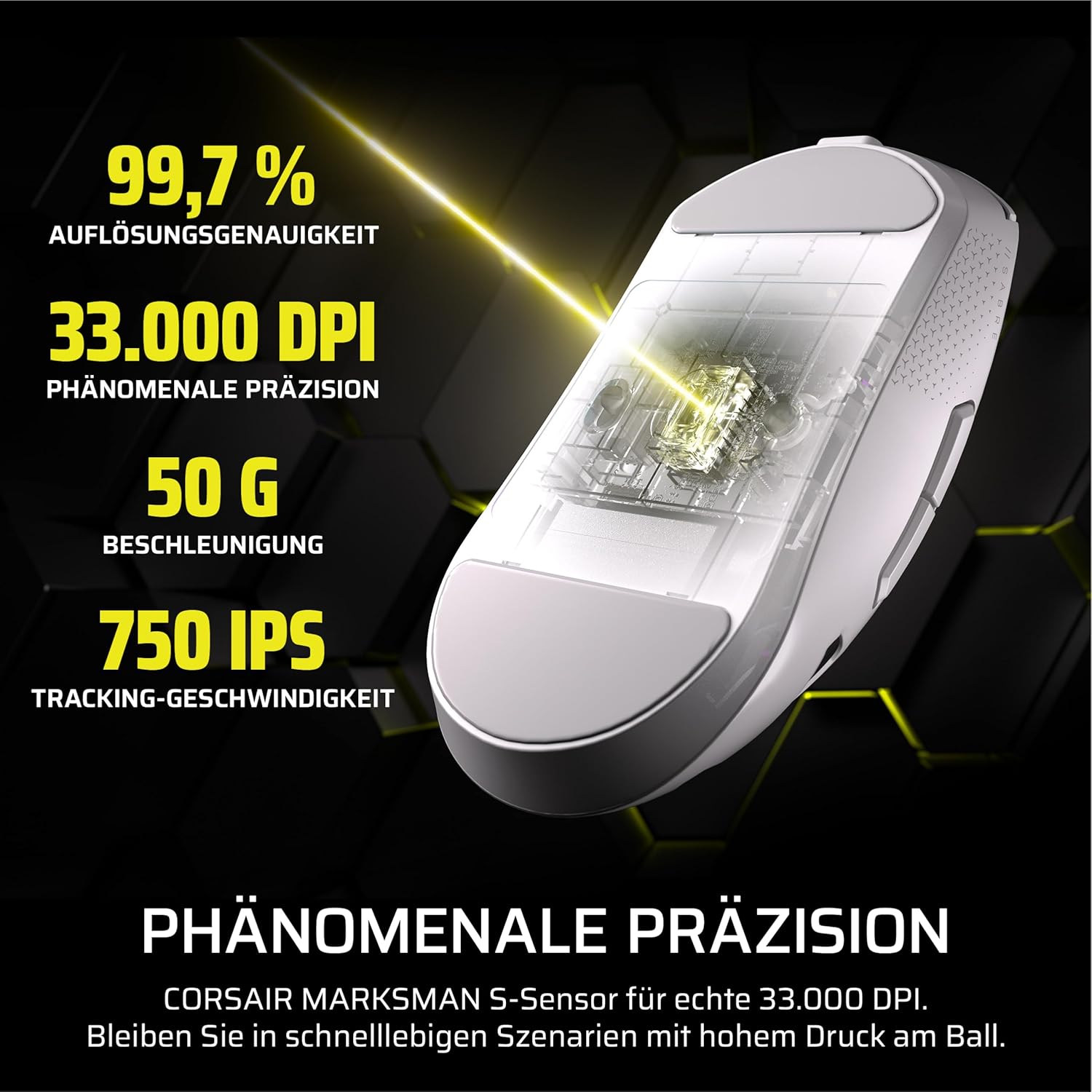 Thumbnail 5 de Corsair Sabre v2 PRO kabellose FPS-Gaming-Maus (weiß) – 33.000 DPI, 8.000 Hz Hyper-Polling, bis zu 120 Std. Akkulaufzeit