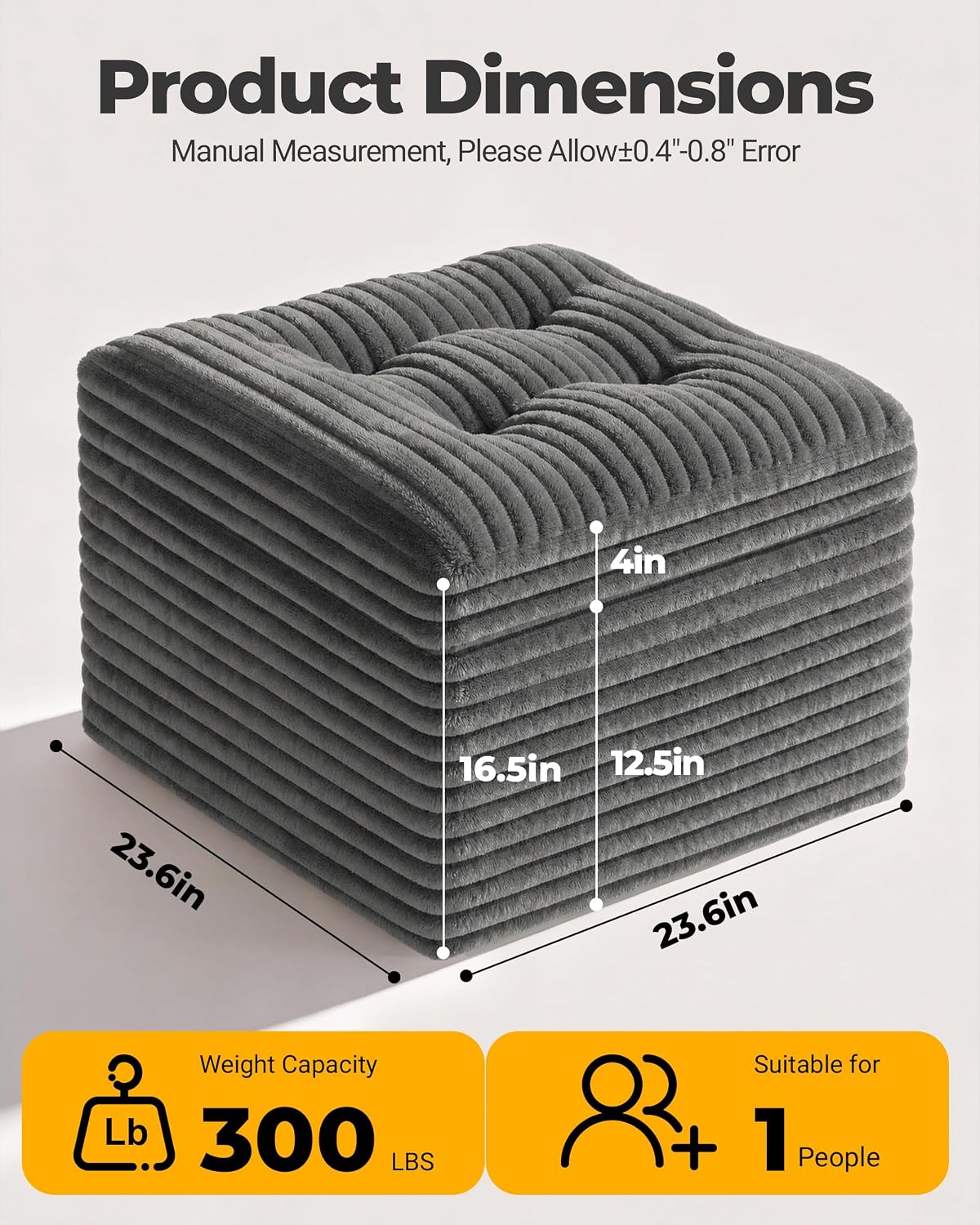 Thumbnail 1 de Fabulcozy 23.6in Corduroy Pouf Ottoman — Dual-Layer Comfort, No Assembly