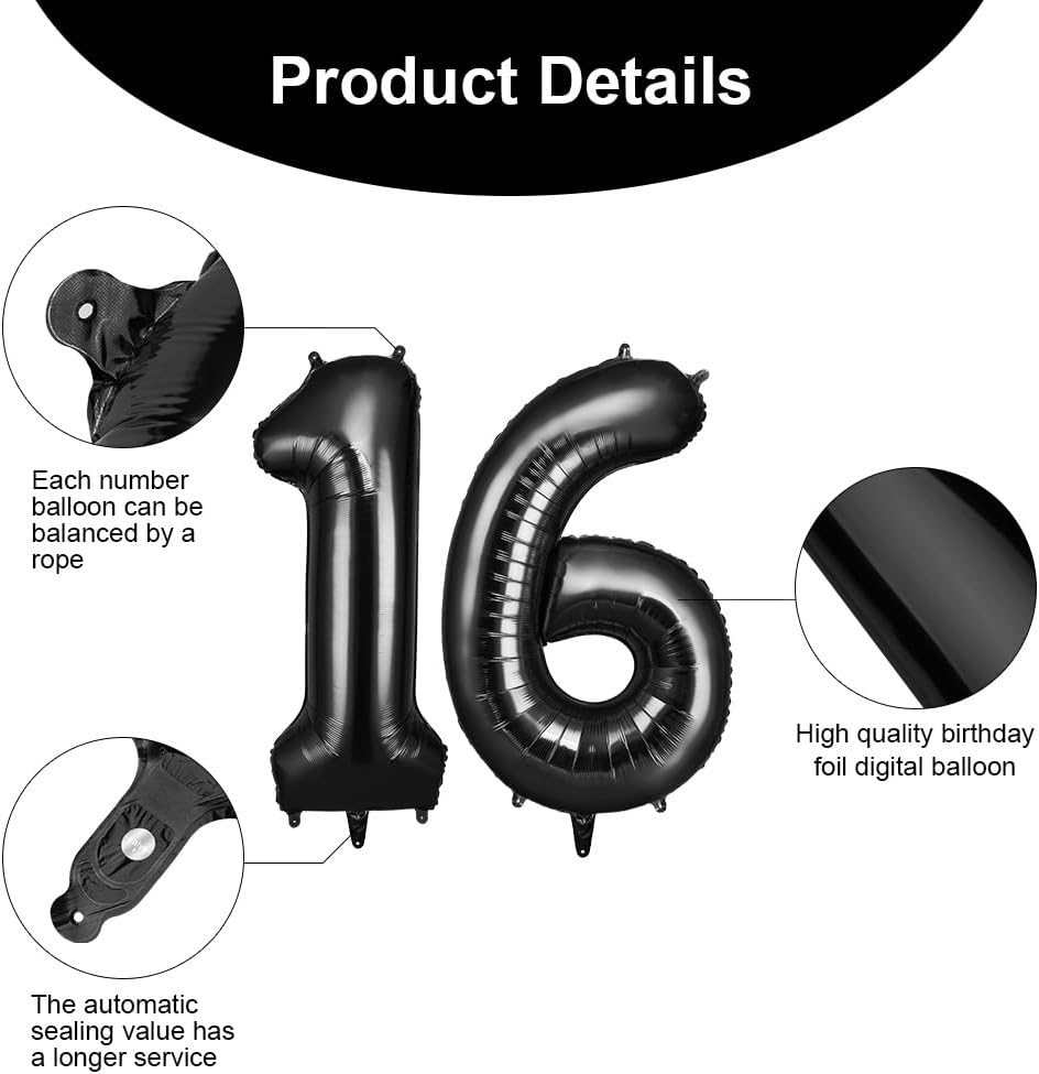 Thumbnail 2 de OFFCUP 40 Inch Number 16 Balloon — Large Foil Self-Inflating Decoration