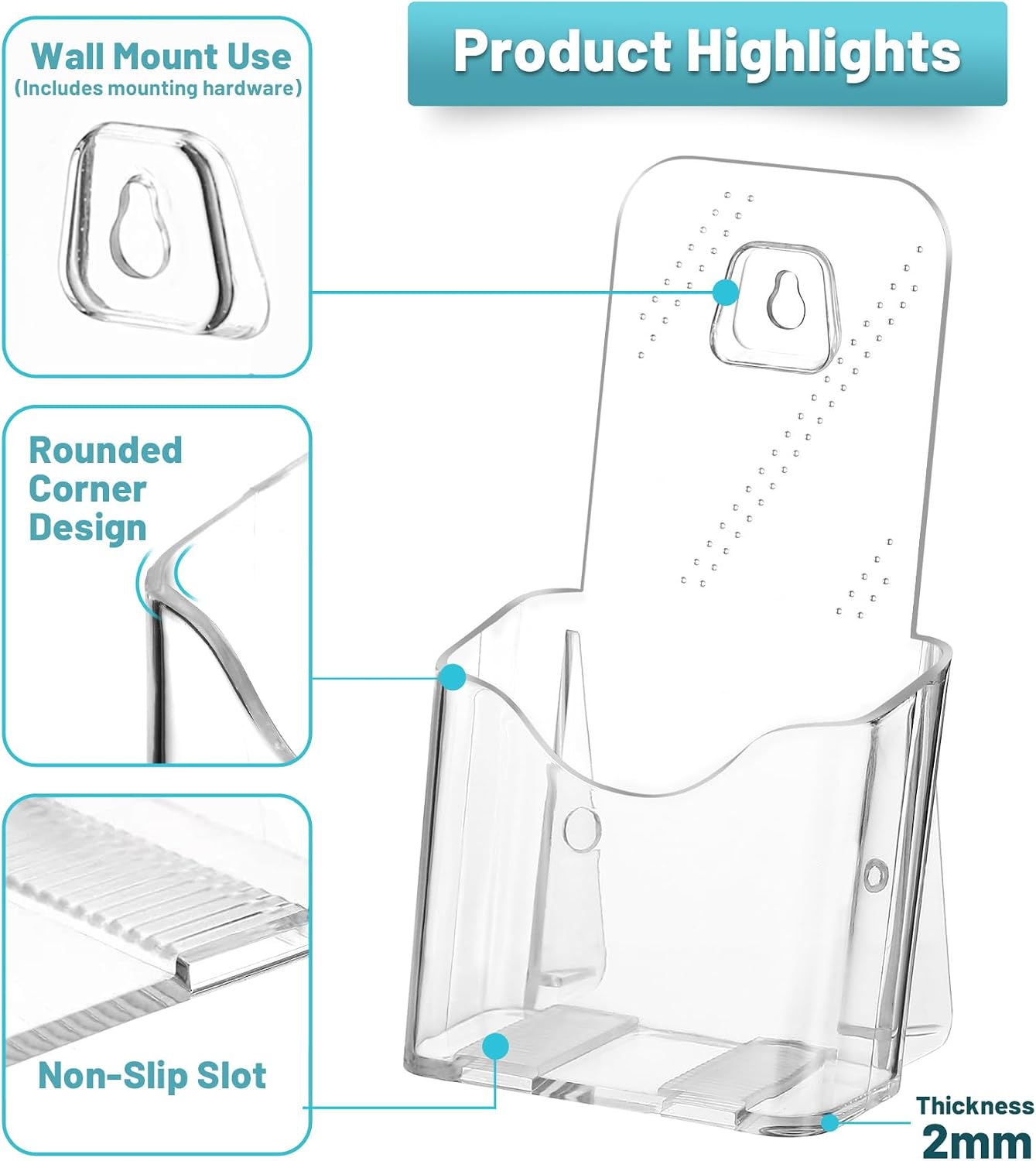 Detalle de Viymgit DL Portrait Leaflet Holder 6-Pack: 1/3 A4 Clear Acrylic Display