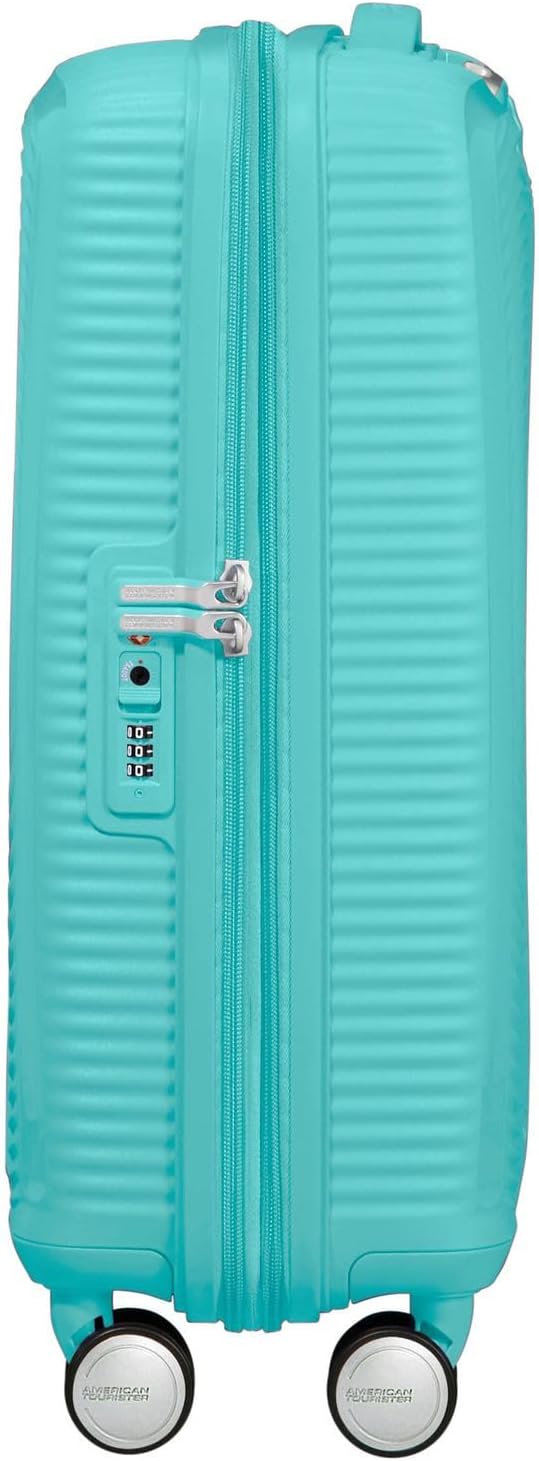 Detalle de American Tourister Soundbox Spinner S erweiterbar 55 cm (Poolside Blue) – Handgepäck mit TSA-Schloss