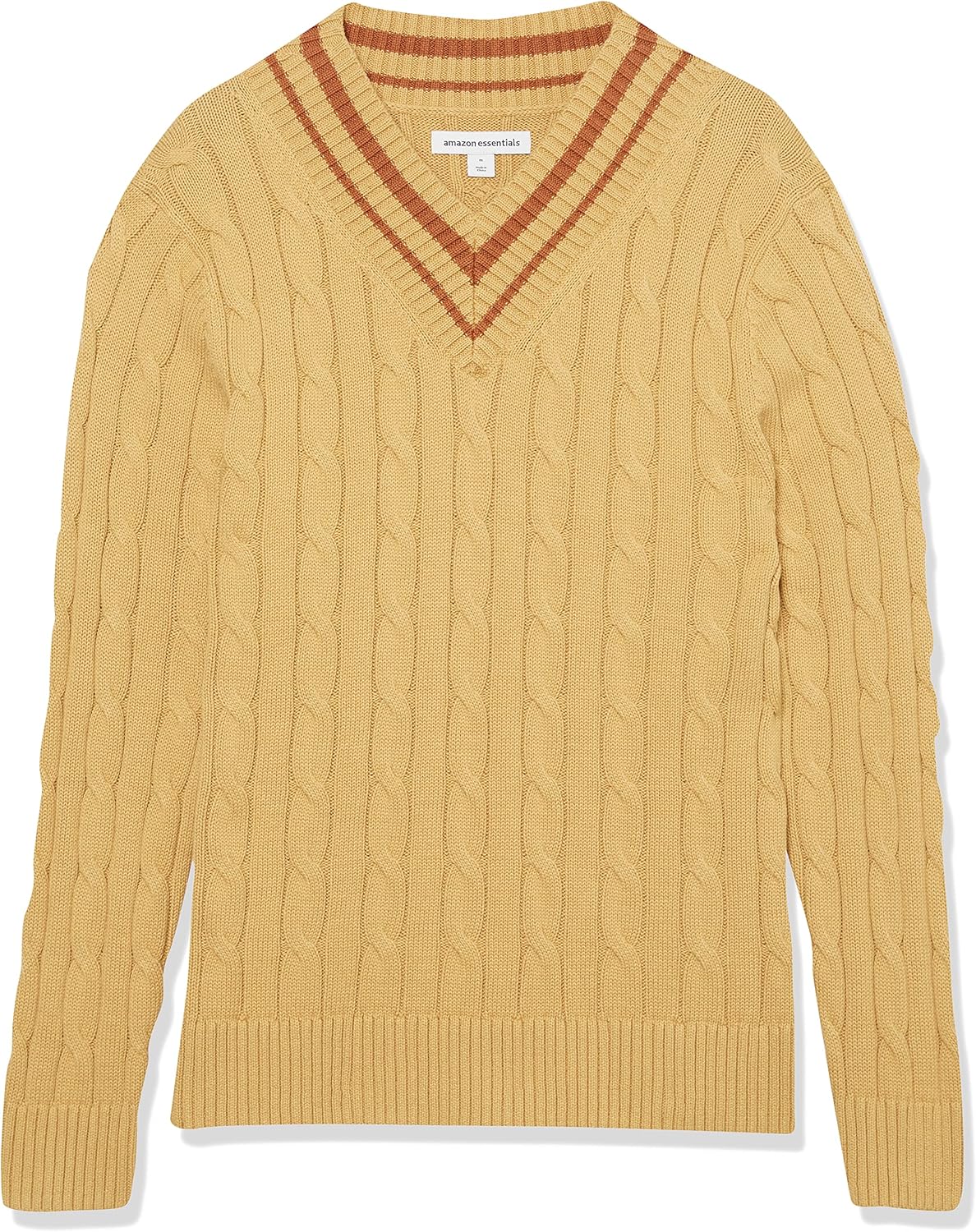 Detalle de Amazon Essentials Men's Cable Knit V-Neck Cricket Jumper