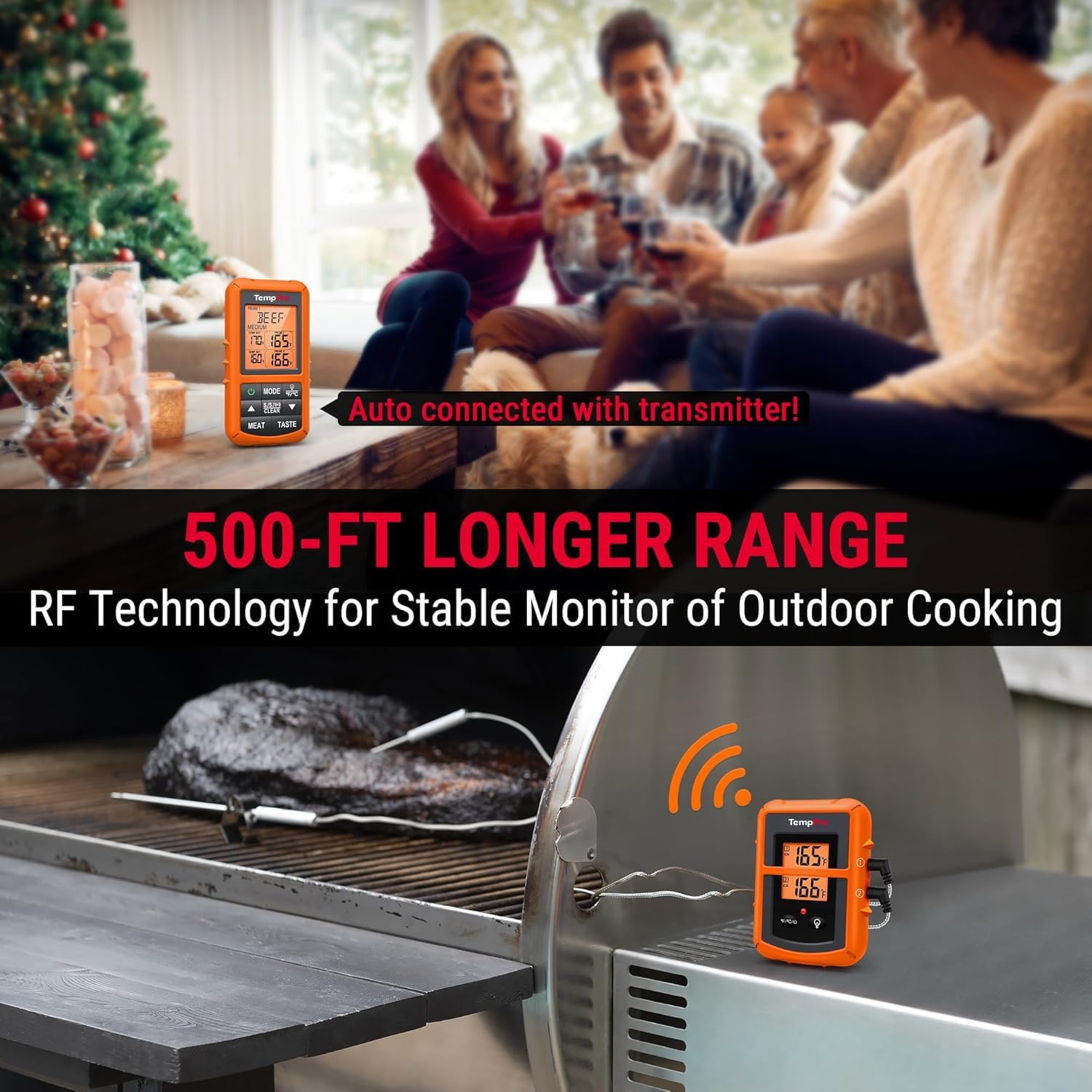 Detalle de TempPro TempSync CORE TP20B Wireless Meat Thermometer, 2 Probes, 500 ft