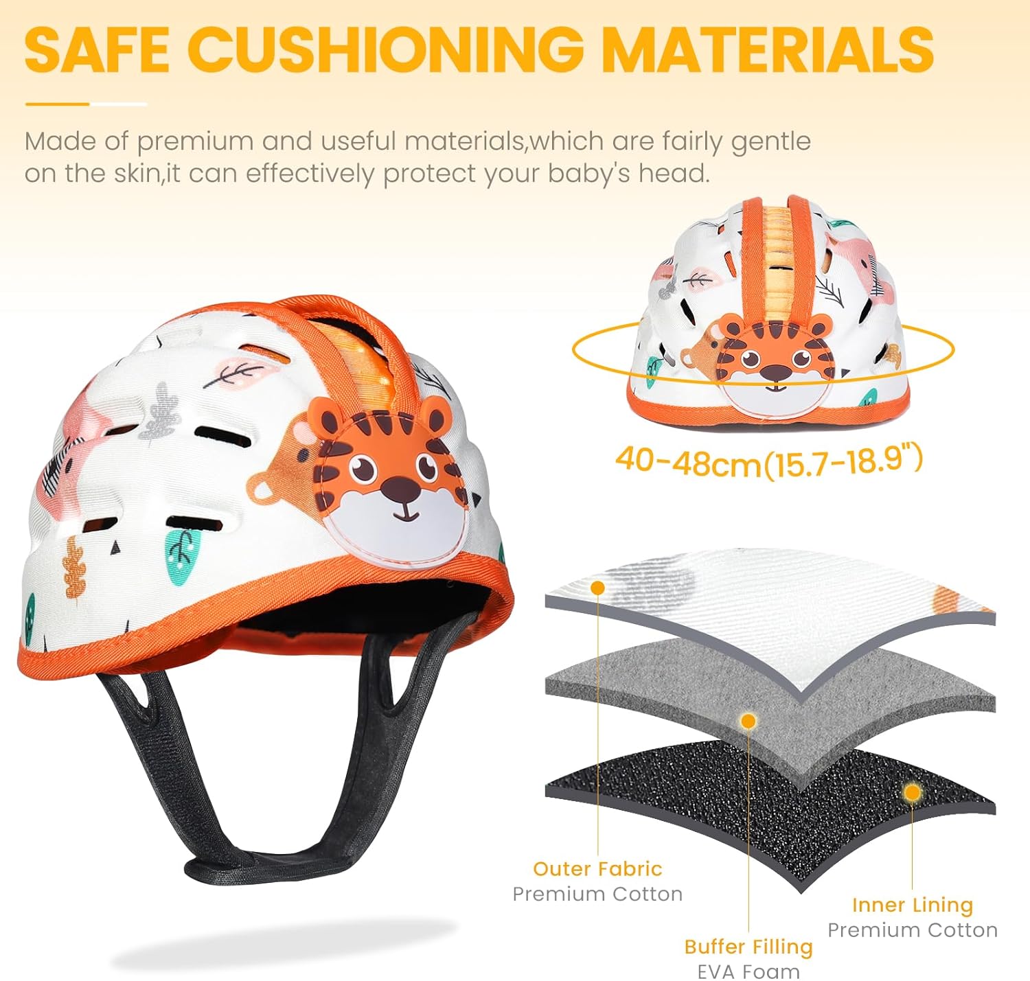 Thumbnail 3 de Orzbow Caschetto Primi Passi traspirante neonato con paracolpi regolabile 6-24 mesi (arancione tigre)