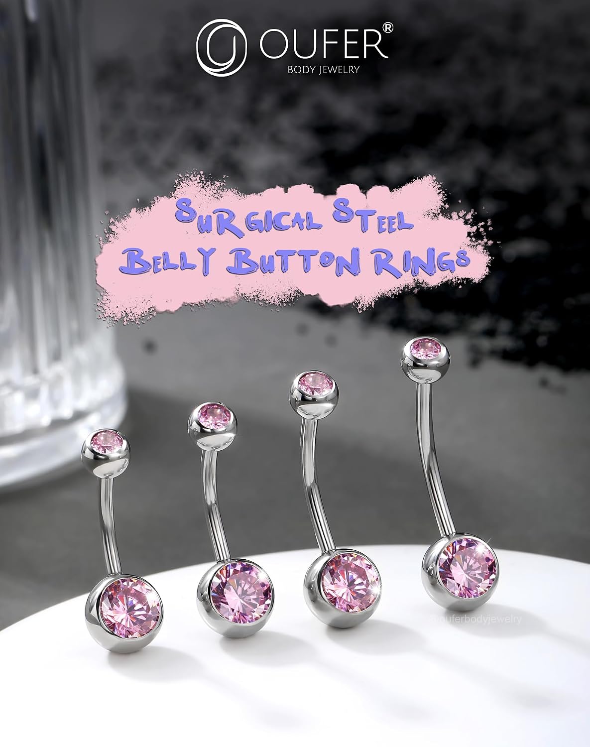Detalle 2 de OUFER Belly Button Bars 316L Rose CZ