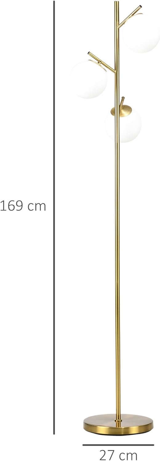 Thumbnail 6 de HOMCOM Lampadaire sur pied design art déco doré avec 3 globes en verre dépoli Ø 27 x 169 cm