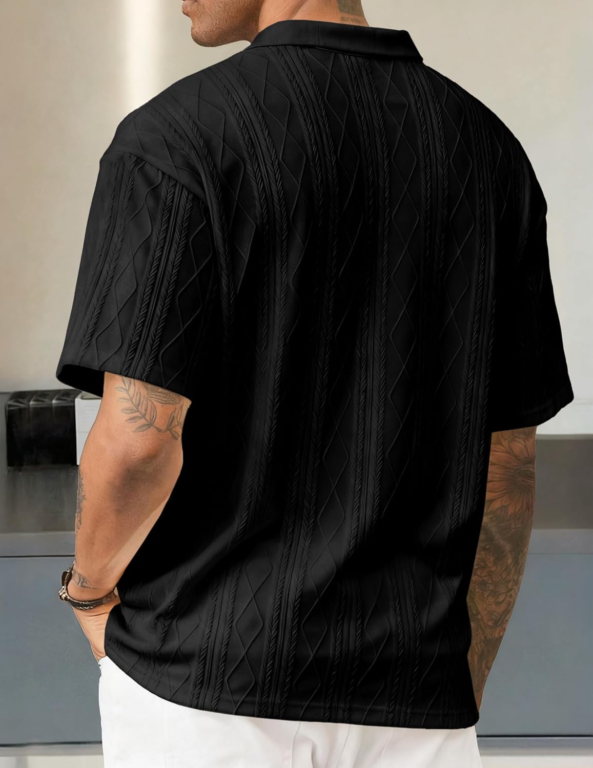 Thumbnail 1 de JMIERR Men's Polo Shirt: Textured Knit, Short Sleeve, Old Money Style