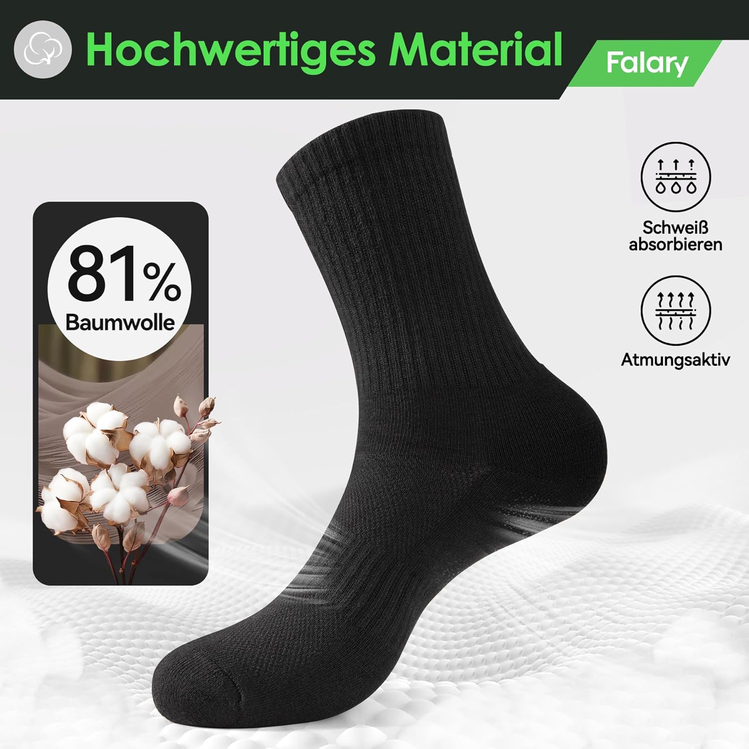 Thumbnail 5 de FALARY Sport- & Alltagssocken (Herren/Damen) mit Frotteesohle – 3er/6er/12er Set, Baumwolle, Größe 35–50