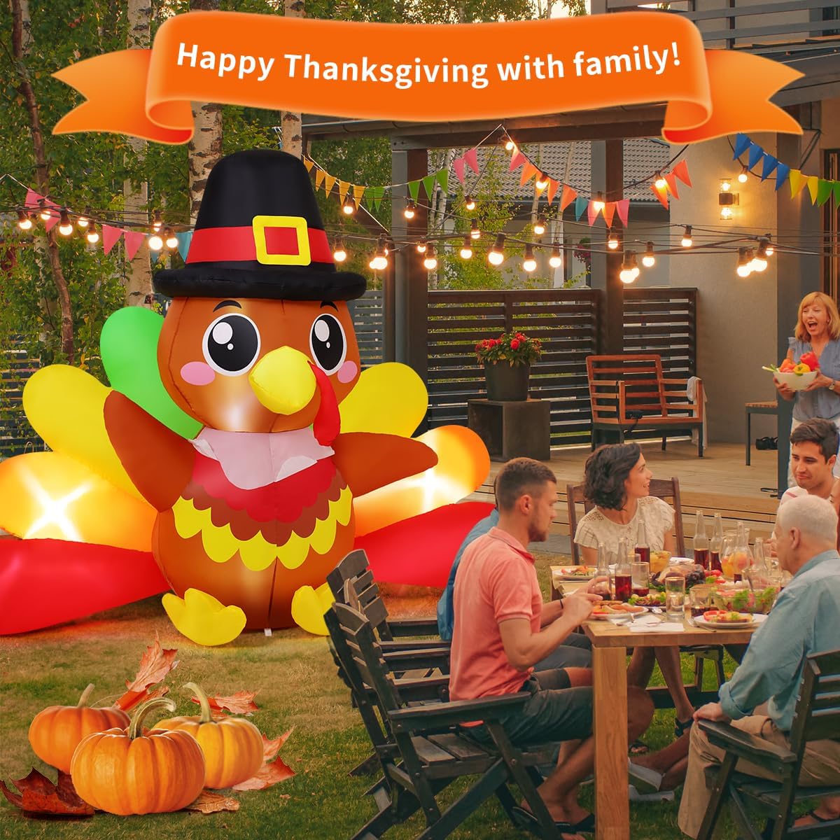 Detalle de GOOSH 7 FT Thanksgiving Inflatable Turkey with Colorful Tail and Built-In LEDs