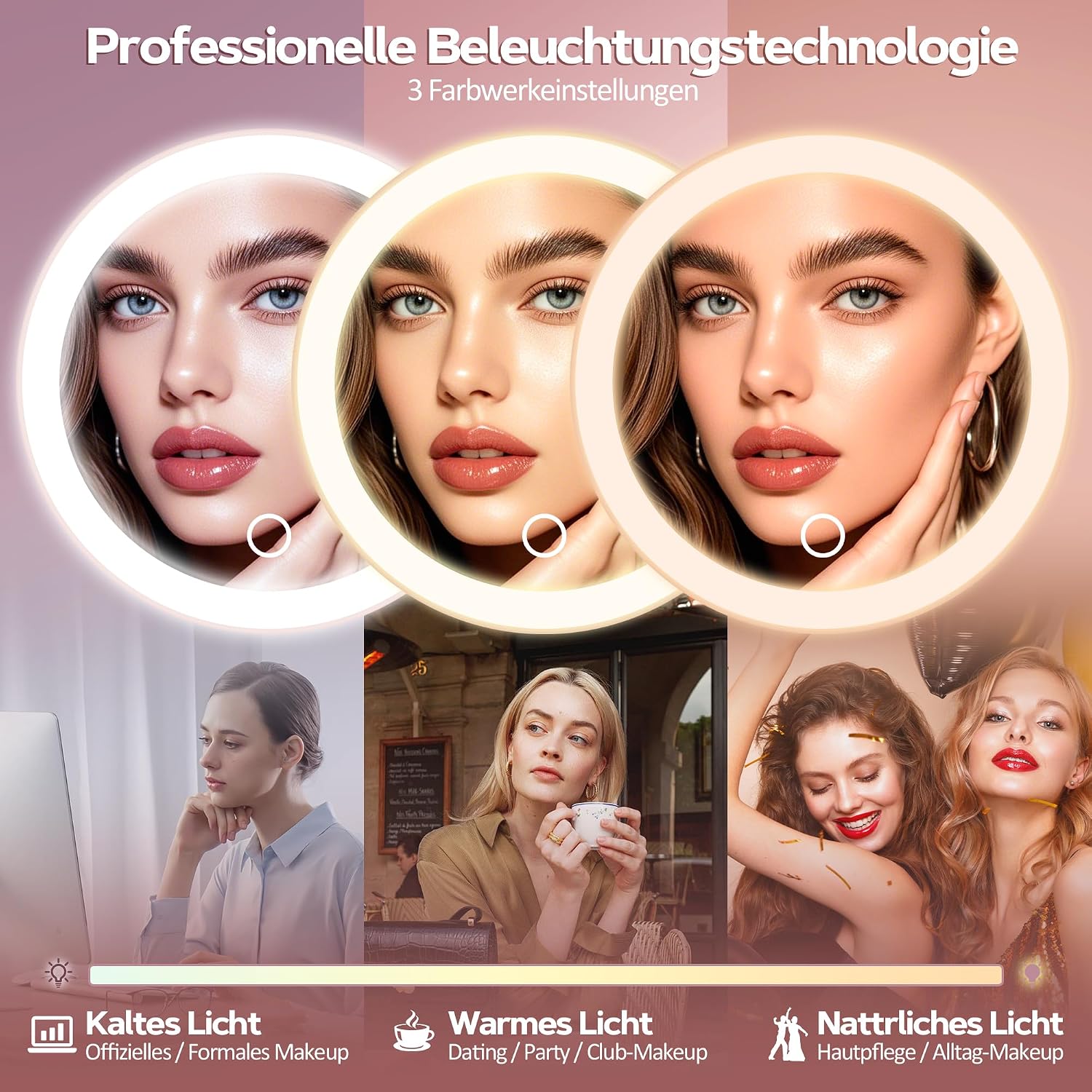 Detalle de MOMOKUBA Vergrößerungsspiegel mit Saugnapf, 30-fach & Beleuchtung (Roségold)