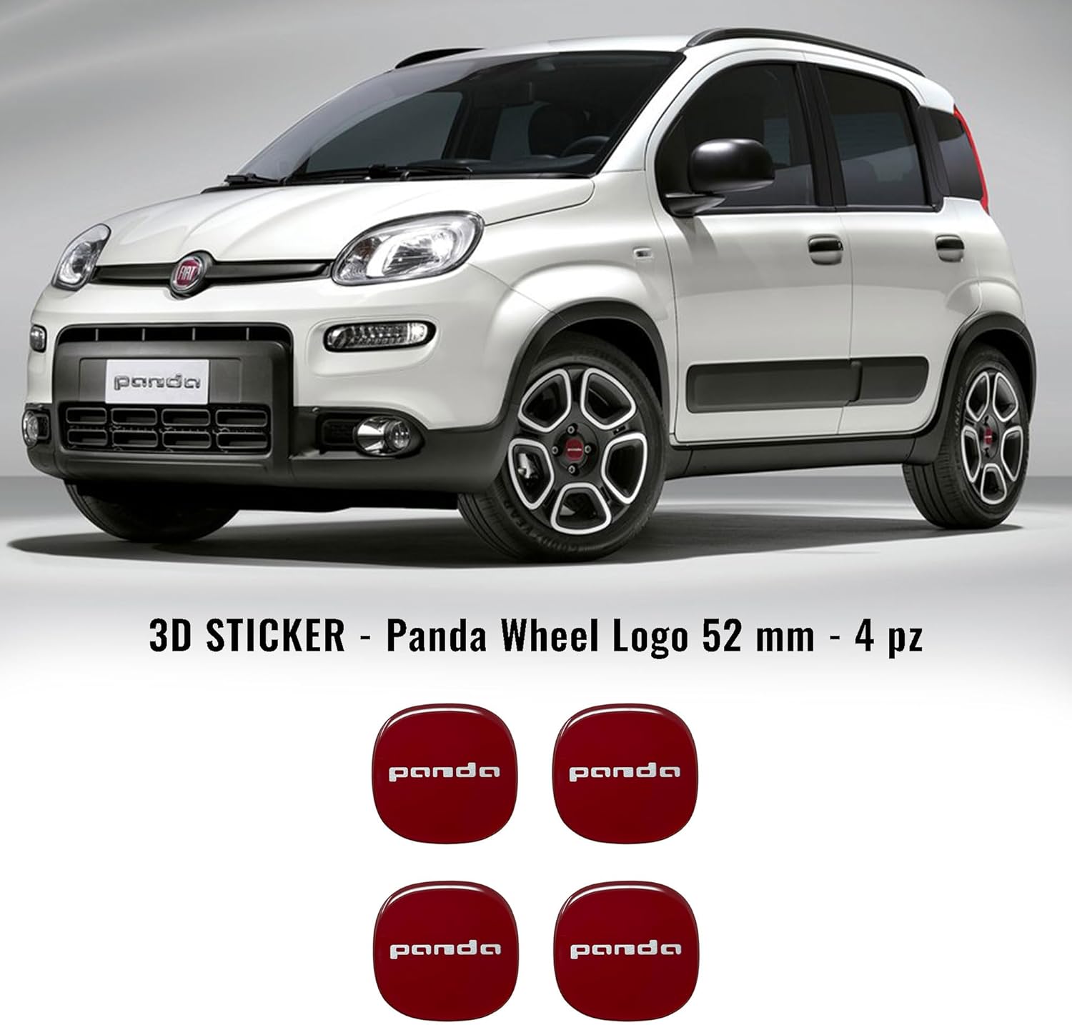 Detalle de 4R Quattroerre.it Adesivi 3D Copricerchi 52 mm per Fiat Panda – Rosso