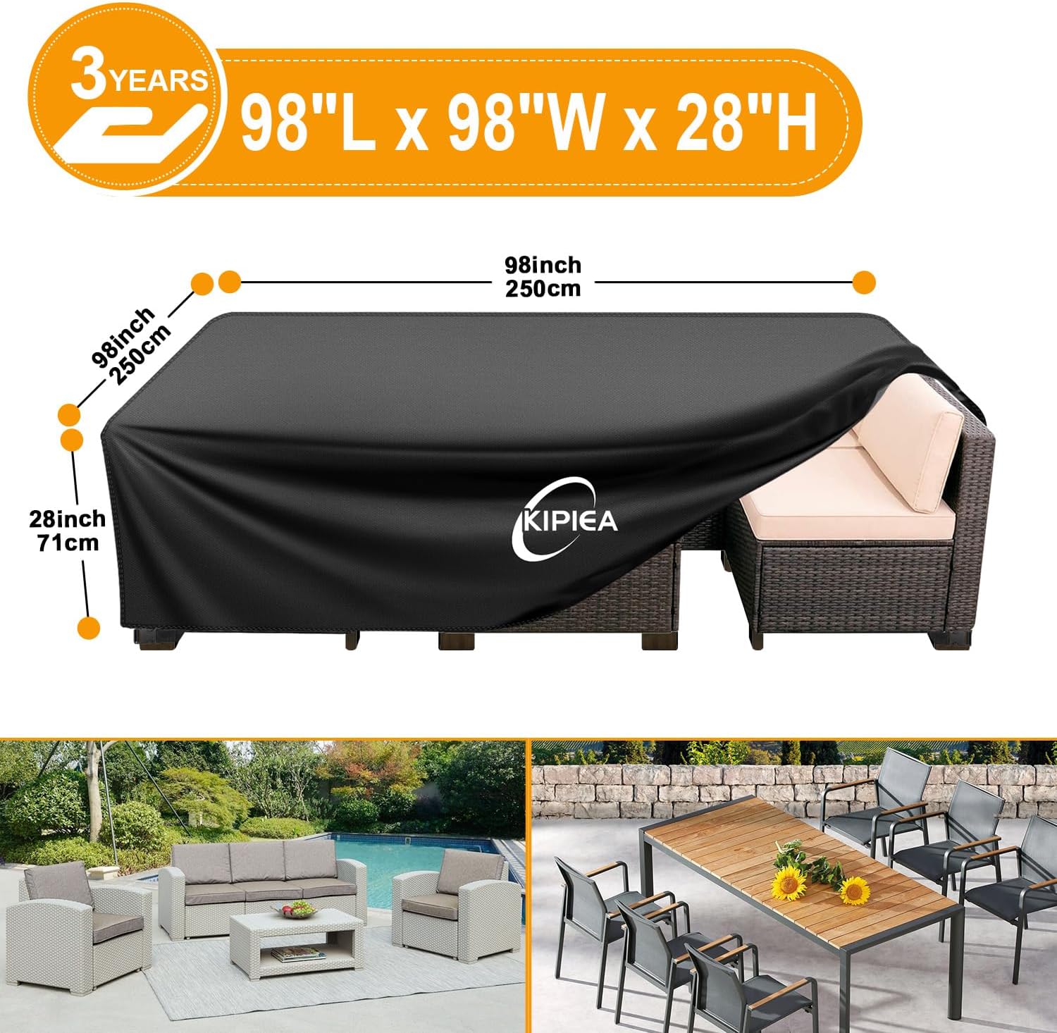 Detalle 2 de Kipiea 250 x 250 x 70cm Patio Furniture Cover, 420D Oxford, Waterproof