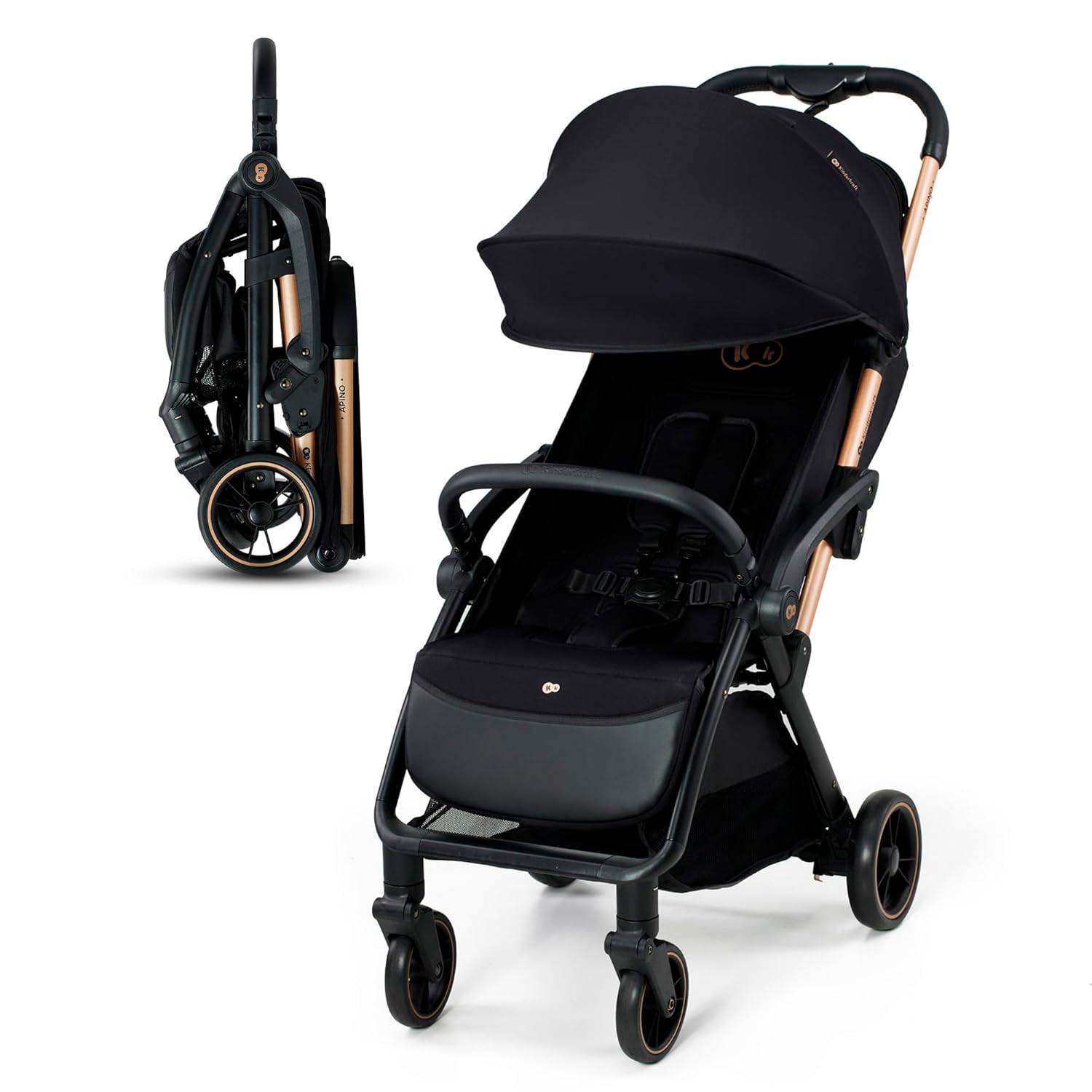 Detalle de Kinderkraft APINO Buggy bis 22 kg – Liegebuggy, leichtes Reise-System, Auto-Faltfunktion, Schwarz