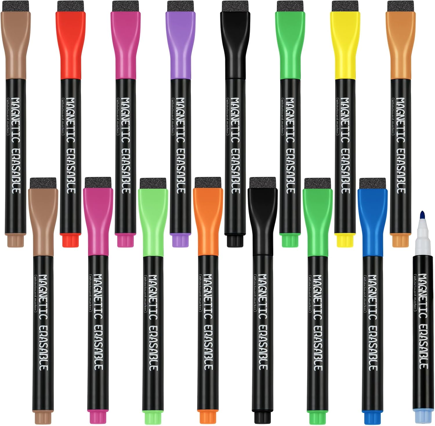 Detalle de OFFCUP magnetiska whiteboardpennor, 16-pack i flera färger med radergummi
