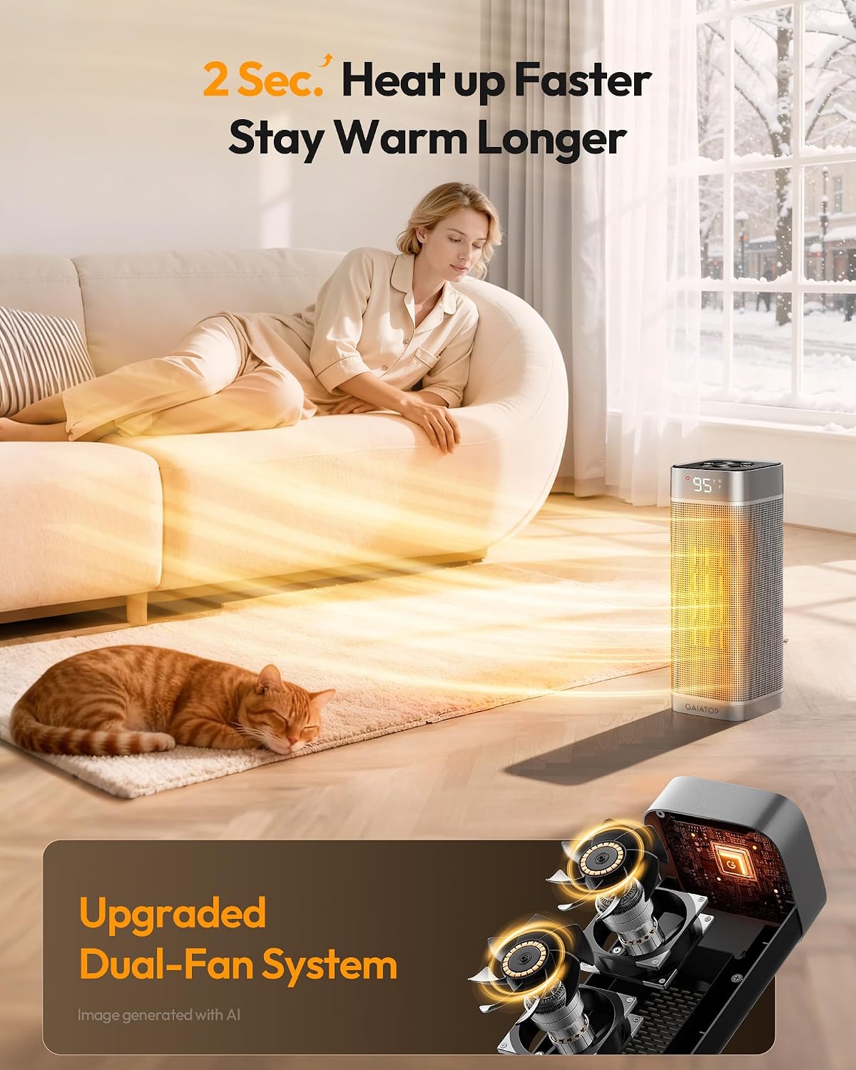 Thumbnail 1 de Gaiatop 1500W PTC Ceramic Space Heater with Remote