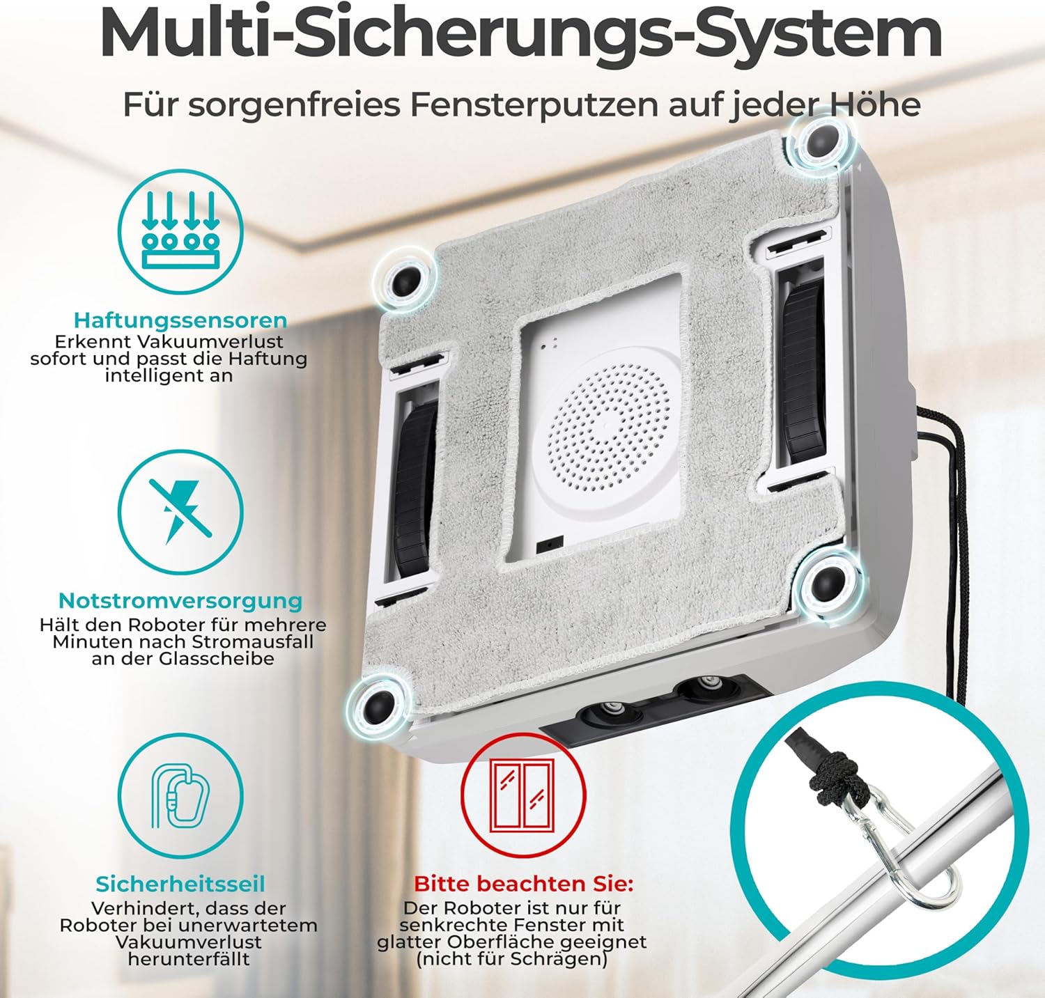 Detalle de KLAMER Fensterputzroboter 3500 Pa – automatischer Fensterreiniger mit 100 ml Doppelwassertank