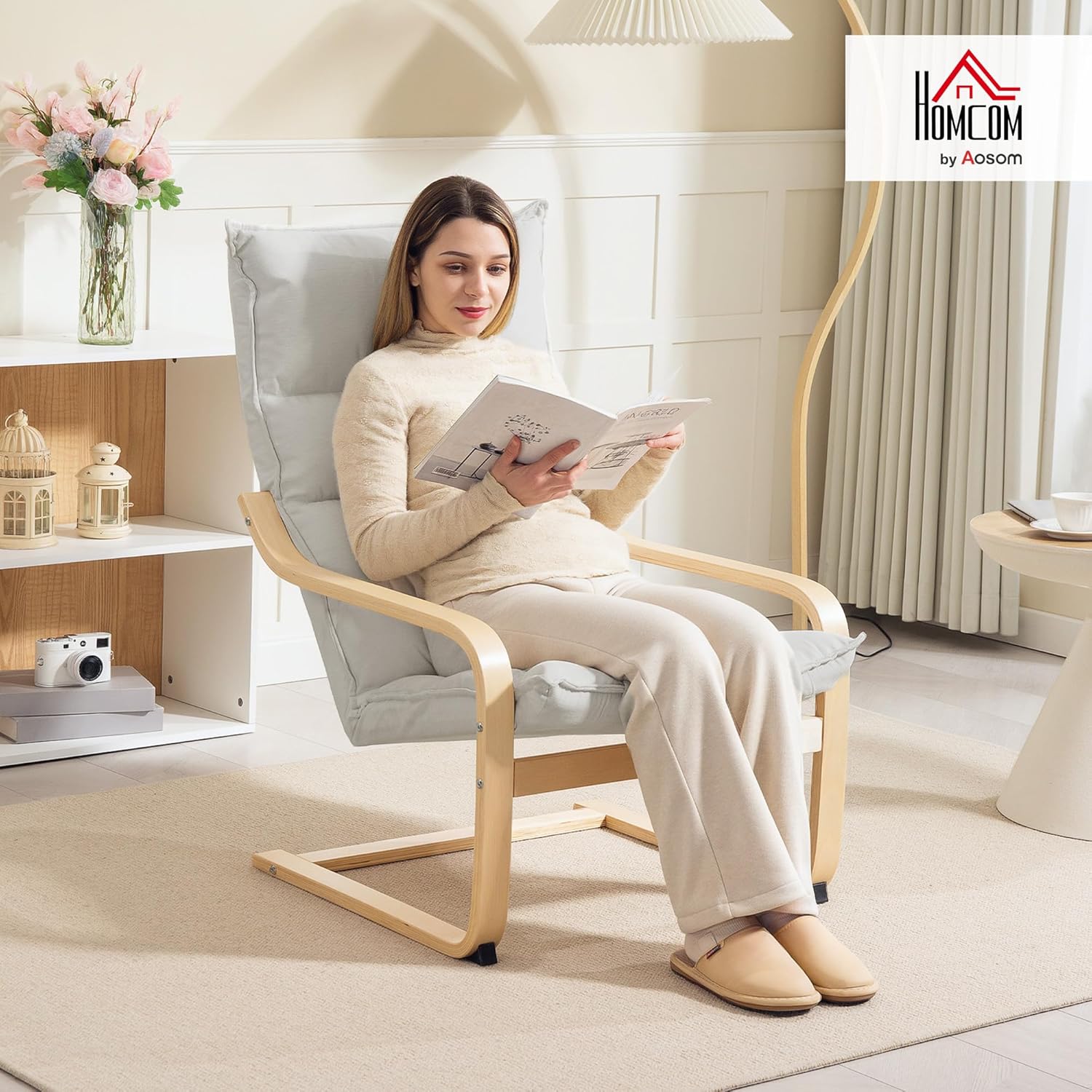 Detalle 2 de HOMCOM Fauteuil Salon Velours Crème