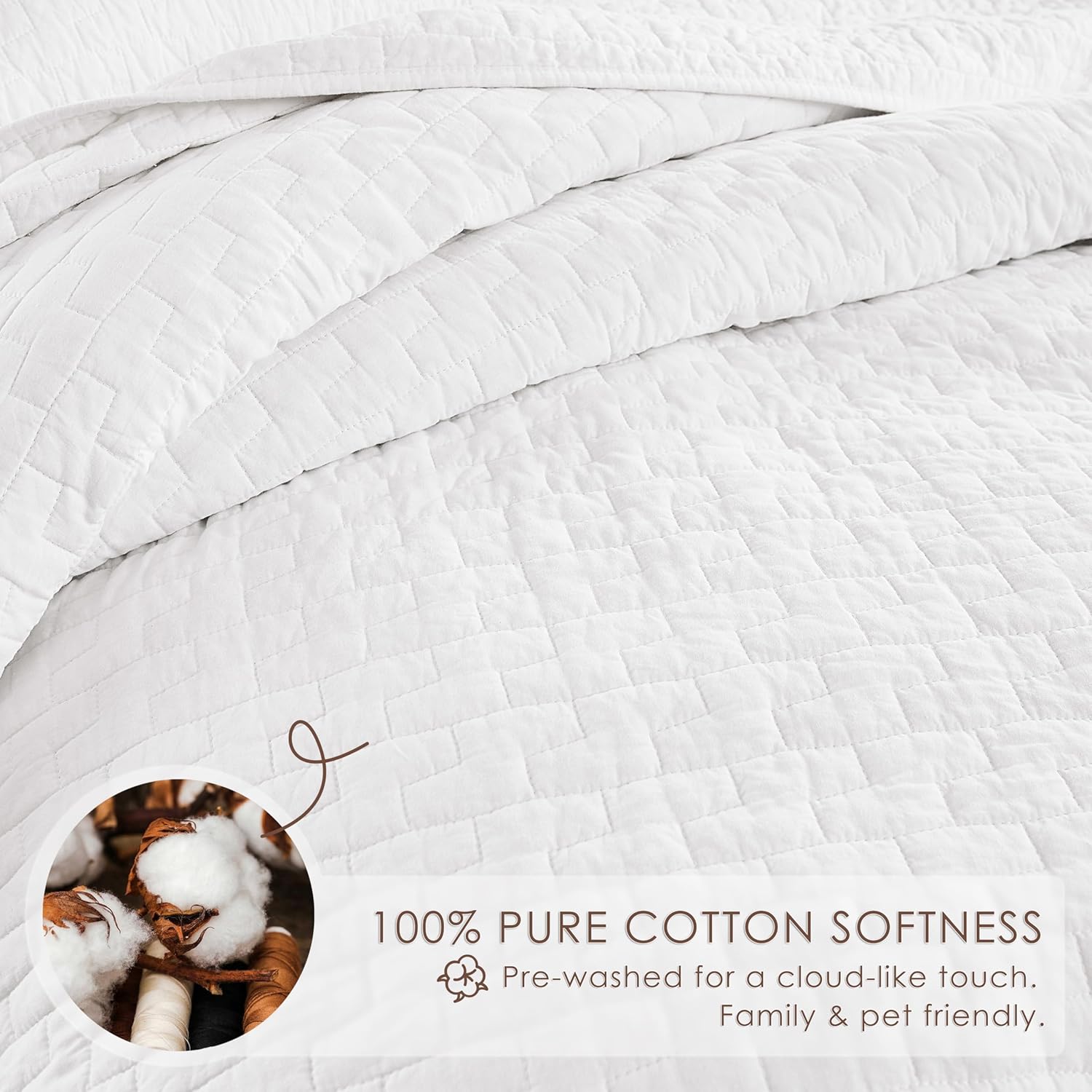Thumbnail 3 de palassio White 100% Cotton Quilt Queen Bedding Set (3-Piece) with 2 Pillow Shams
