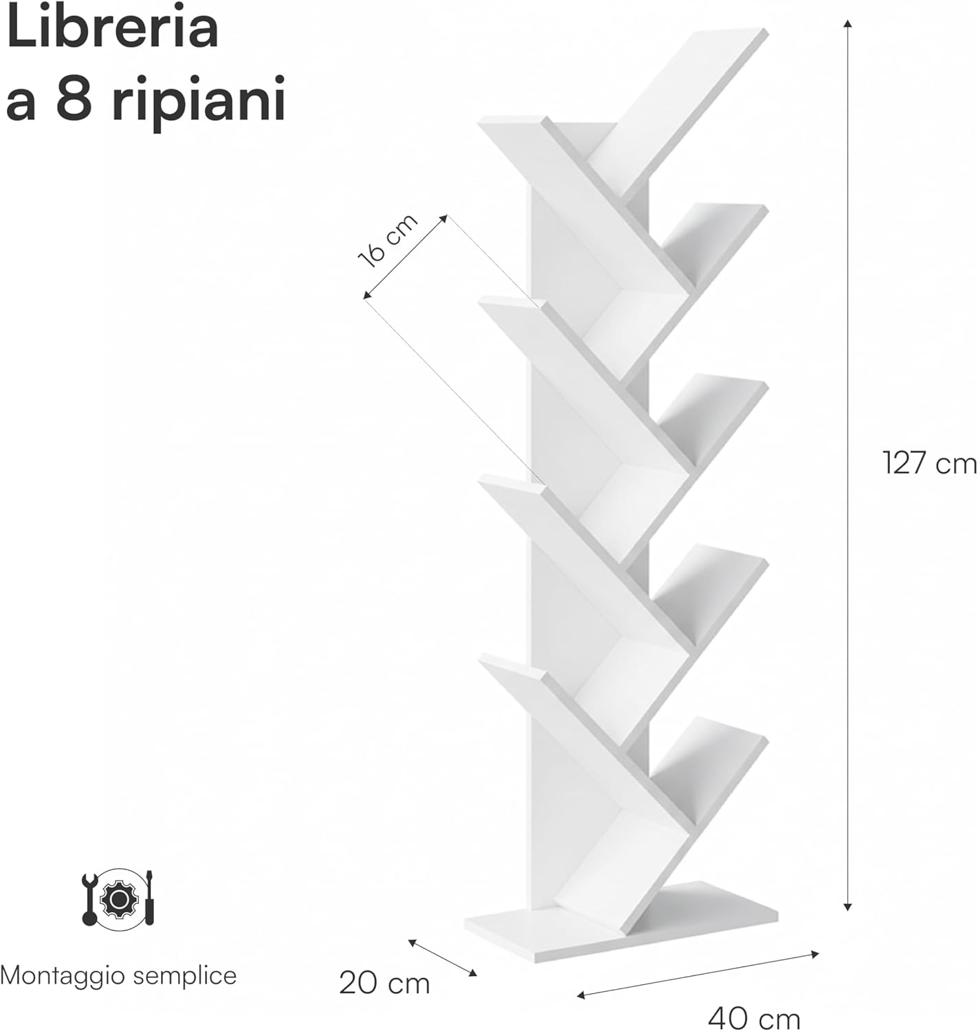 Thumbnail 2 de Baroni Home Libreria ad Albero Salvaspazio a 8 Ripiani – scaffale verticale, 20x40x127 cm, Bianca