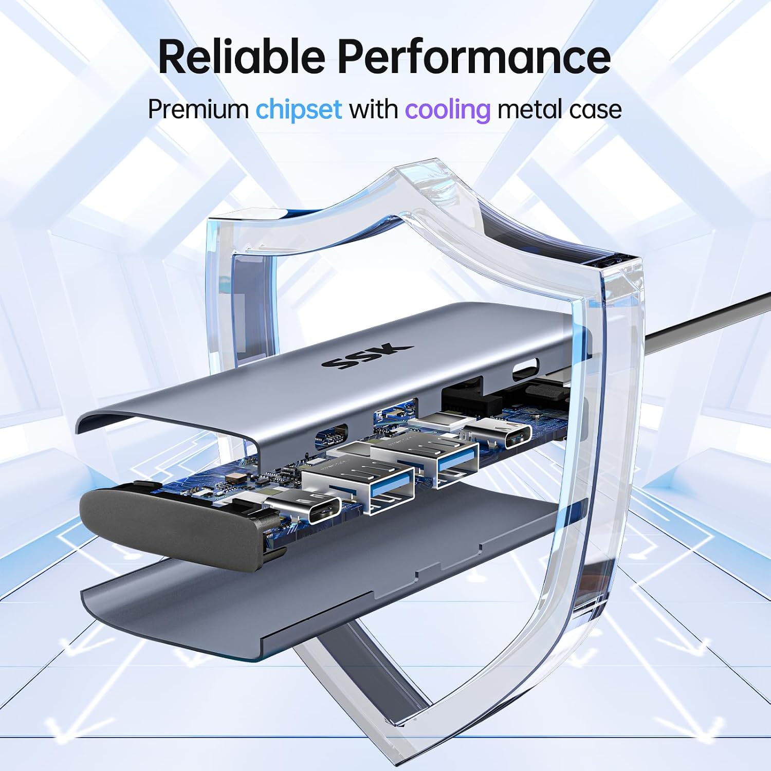 Detalle de SSK Hub USB‑C 4 en 1 10 Gbps — station d’accueil compacte pour Mac et PC