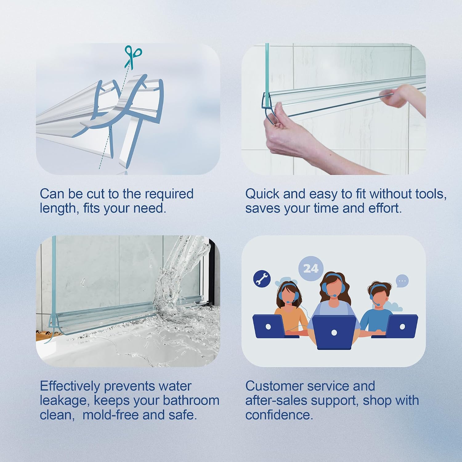 Detalle de HNNHOME Clear Bath Shower Screen Door Seal Strip for 4-6mm Glass Up to 18mm Gap (Straight)