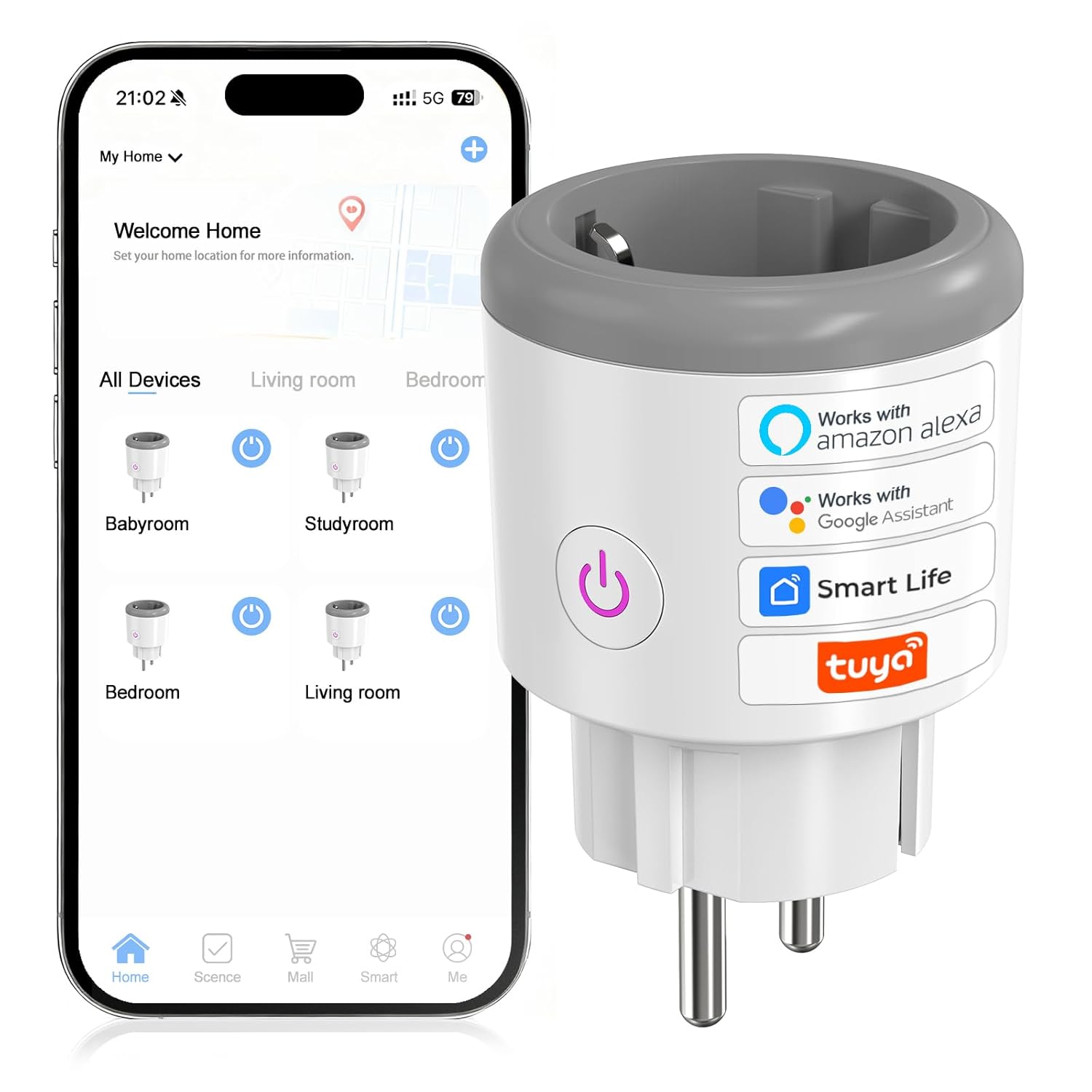 Detalle de Oblinple WLAN-Steckdose 16A – Smart Plug mit Energieüberwachung, Timer & Sprachsteuerung