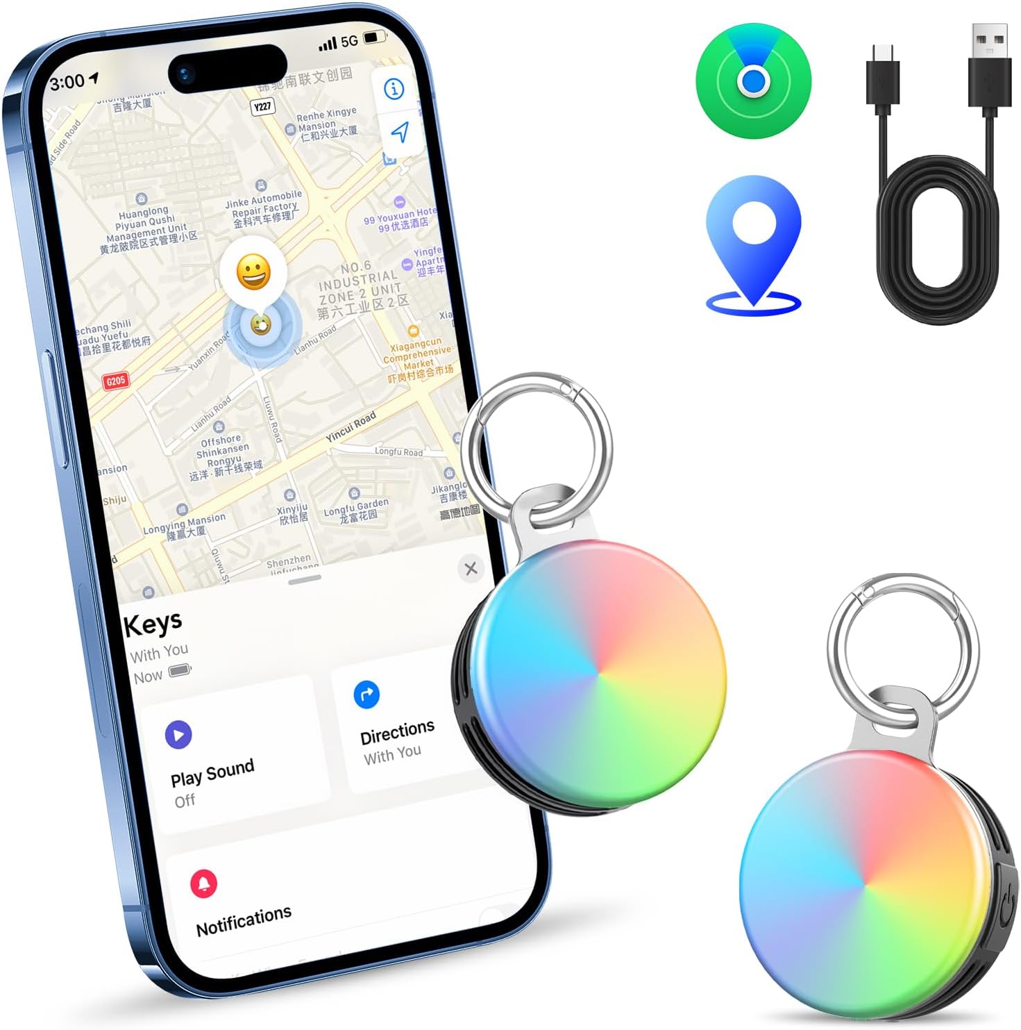 Air Traceur Tag Lot de 2 avec 4 Modes Light – Localisateur Find My pour clés et sacs (iOS uniquement)