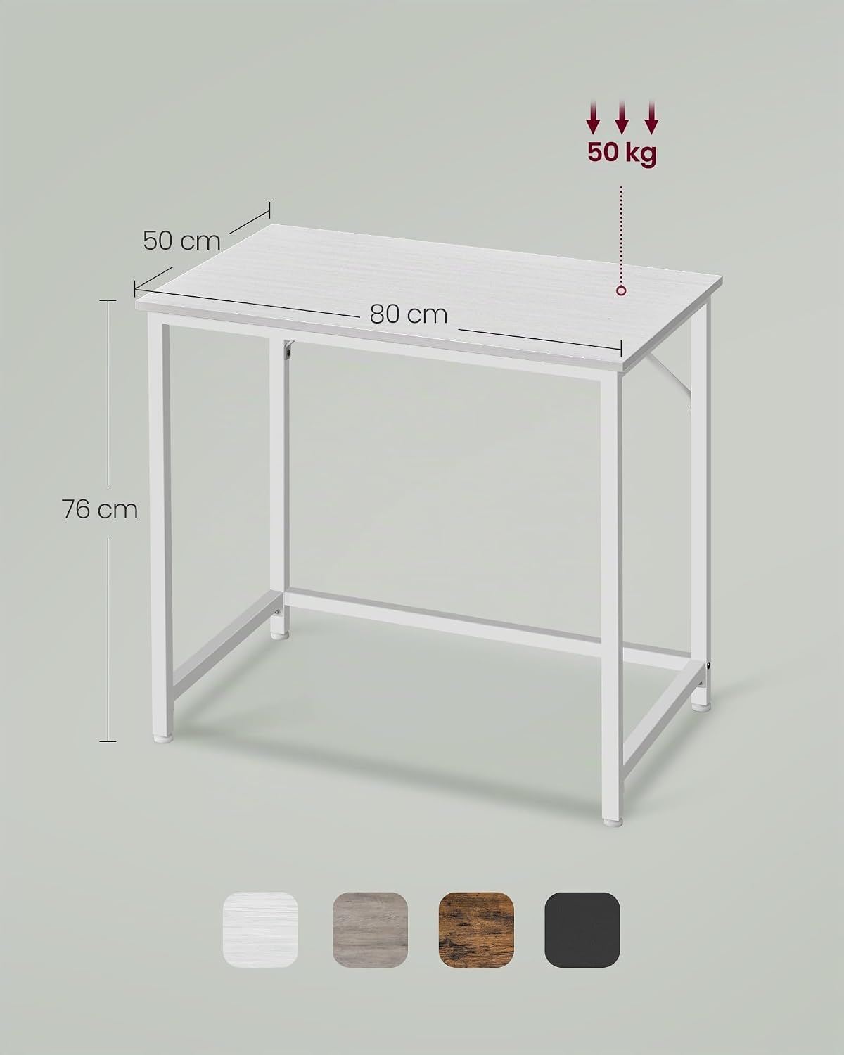 Detalle de VASAGLE Scrivania per computer LWD038W44 50x80 cm, bianco acciaio e bianco nuvola