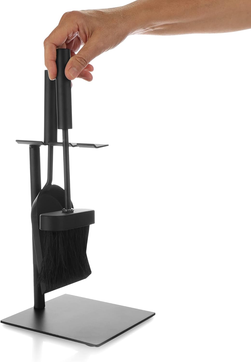 Detalle de COM-FOUR® Set camino nero 3 pezzi: pala, scopa e supporto per stufe compatte