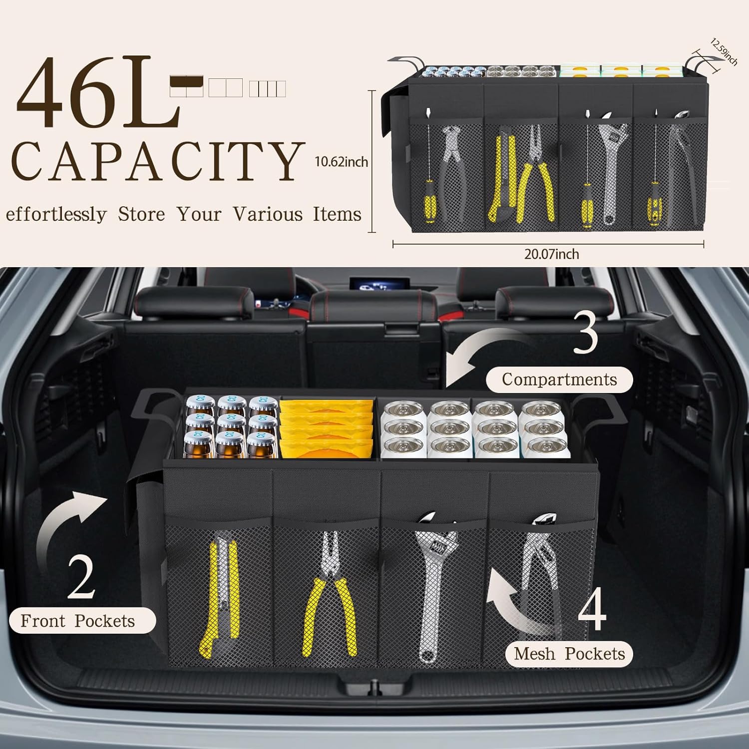 Thumbnail 1 de Beicarin Kofferraum Organizer (Size M) – zusammenklappbare Kofferraumtasche mit Fächern und rutschfestem Boden