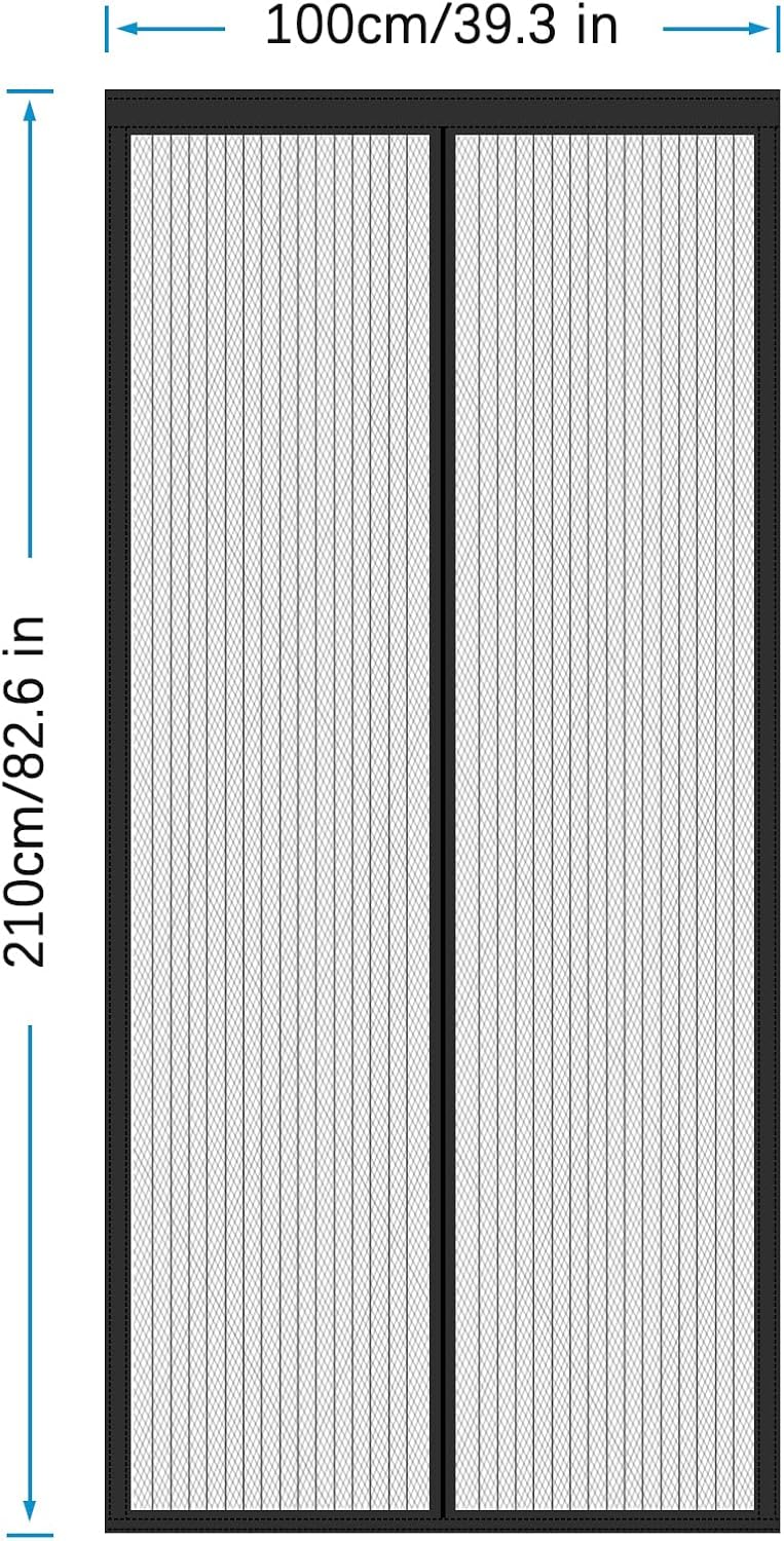 Thumbnail 1 de Magnetic Screen Door, 100x210cm Black with Powerful Magnets and Full Frame Hook & Loop