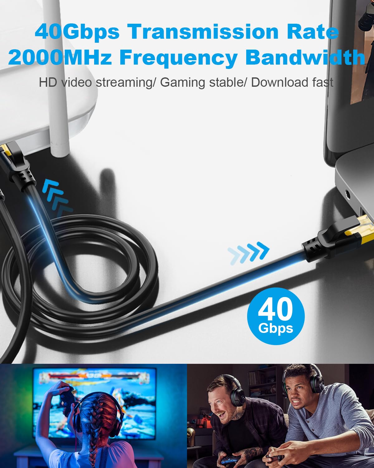 Detalle de DDMALL CAT8 Ethernet Cable 5 m (F/FTP, 40 Gbps/2000 MHz) with Gold-Plated RJ45 Connector
