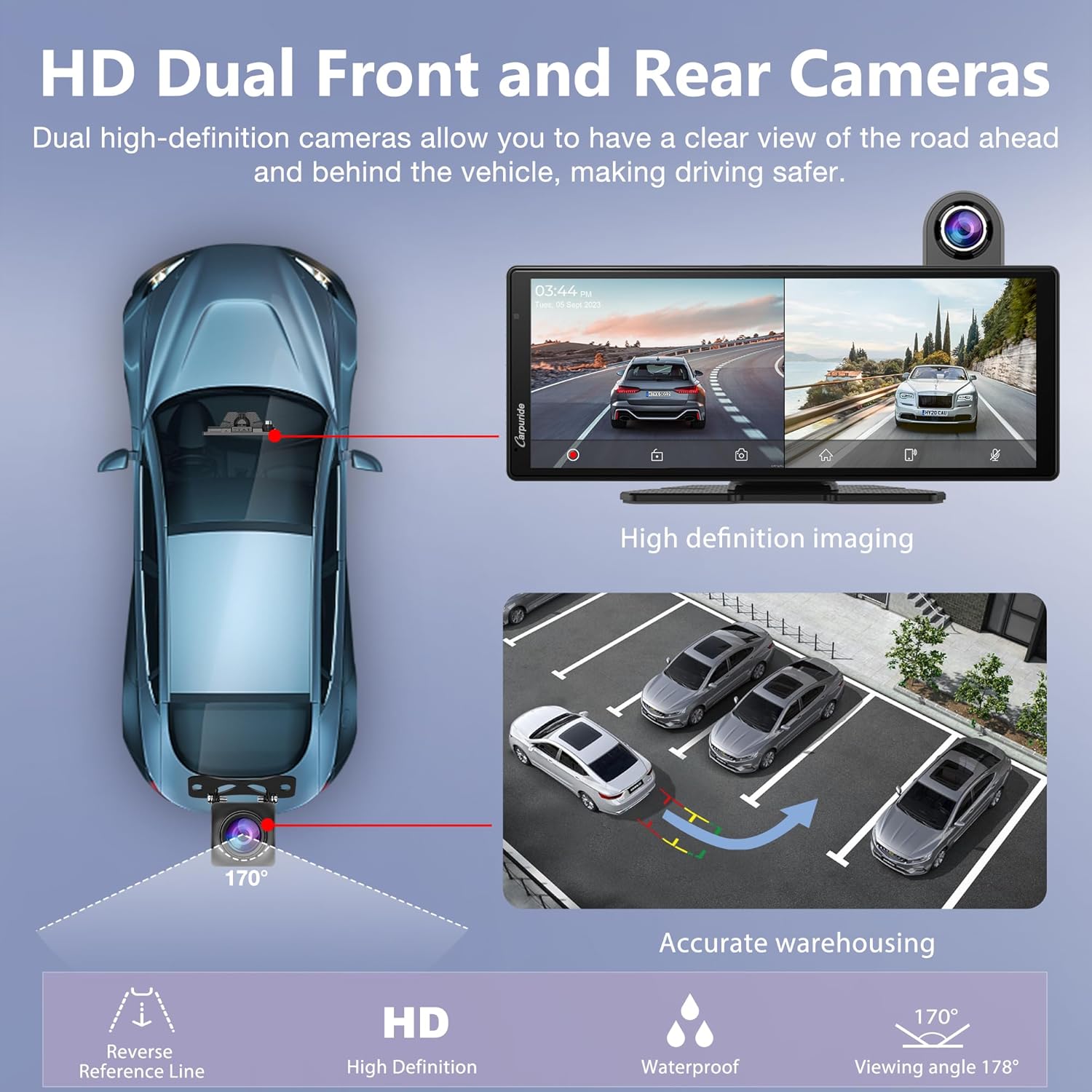 Detalle de Carpuride 10.26” Wireless CarPlay Dash Cam