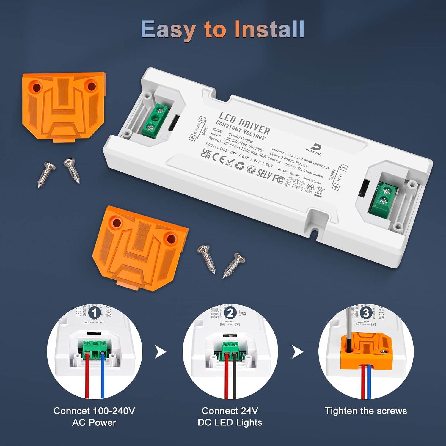 Detalle de DUSKTEC 24V LED driver 30W 1.25A