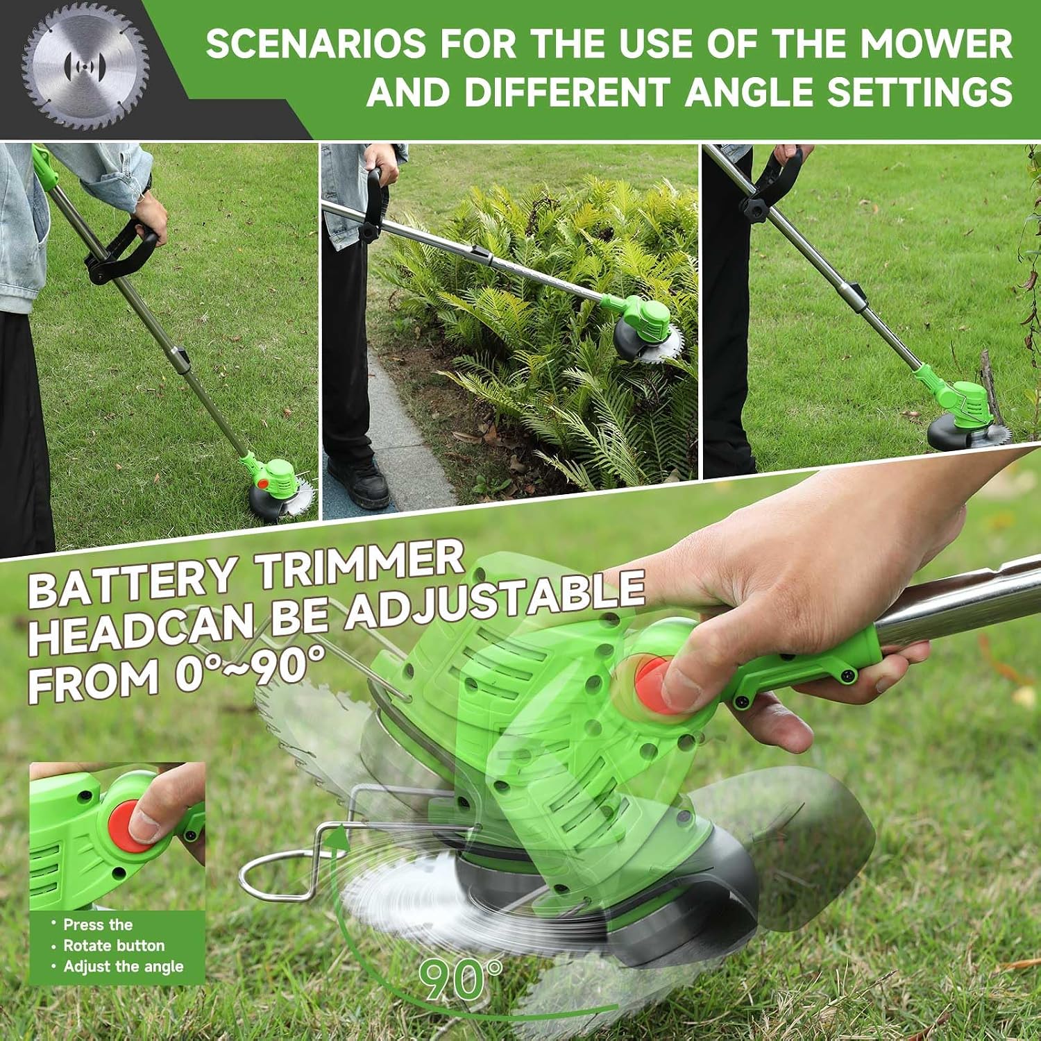 Detalle 2 de 21V Cordless Strimmer with 2x2.0Ah Batteries: 3-in-1 Lawn Care, Telescopic & Height-Adjustable