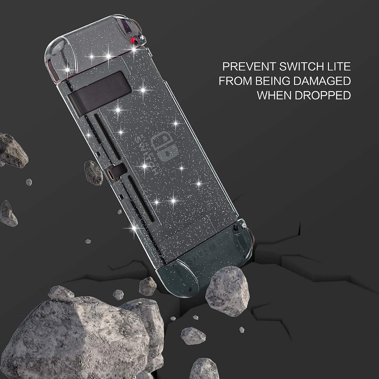 Detalle de HEATFUN Glitter Case for Nintendo Switch, Black Hard Shell with Screen Protector