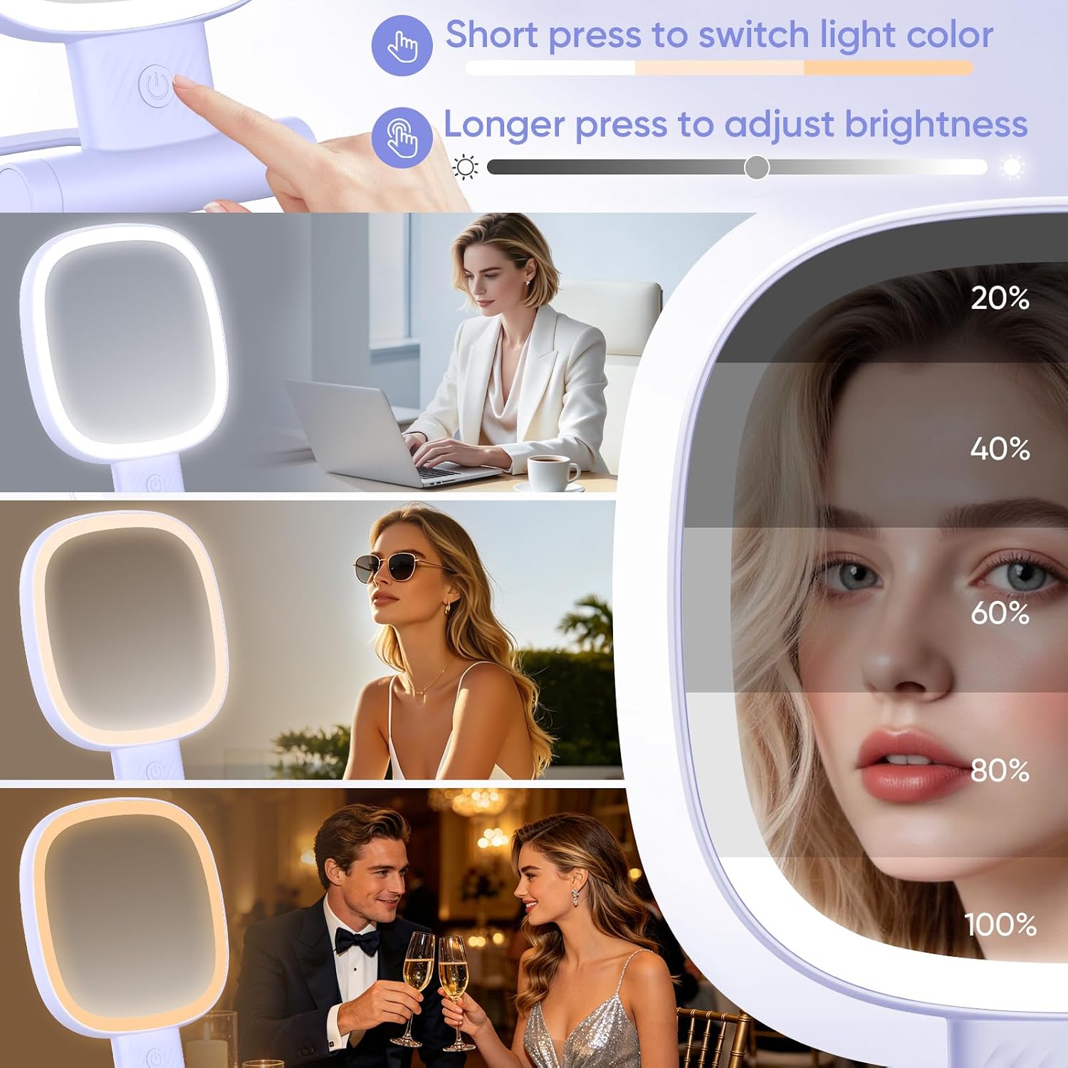 Detalle de FUNTOUCH Lighted Makeup Mirror, 30X Magnification