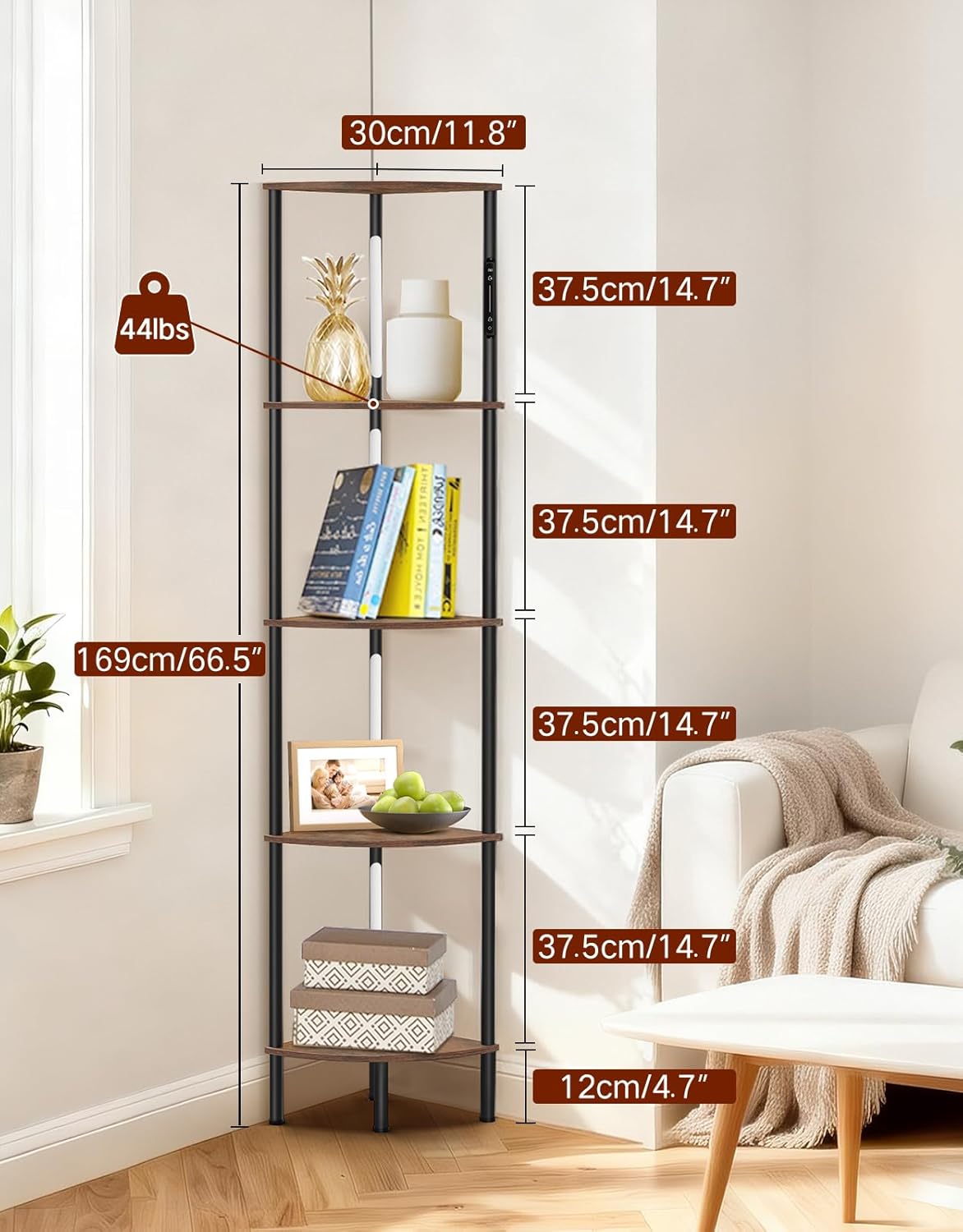 Thumbnail 6 de OUTONLIFE LED Floor Lamp with Shelves (Rustic Brown) – 3 Colour Temps, Touch & Remote