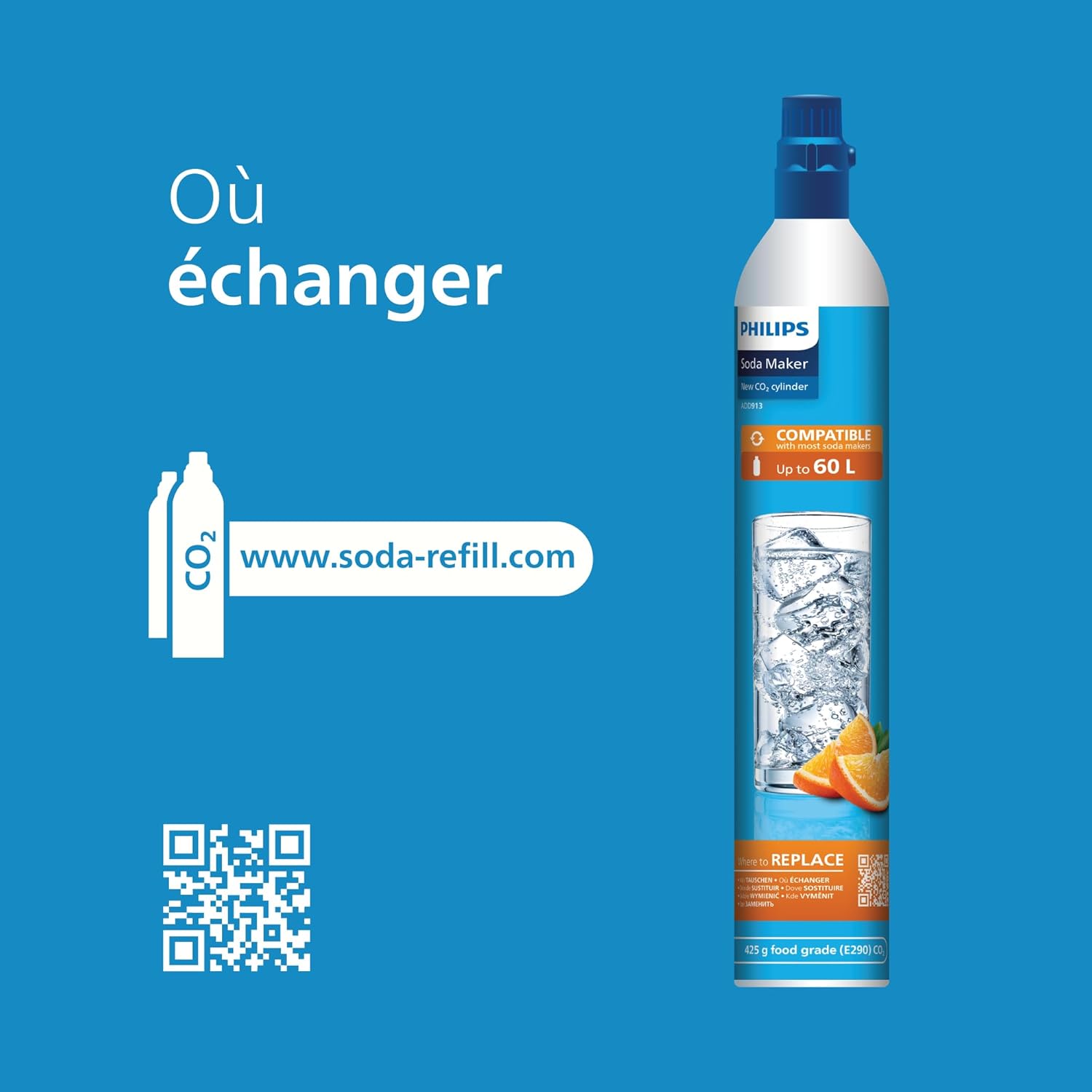 Thumbnail 3 de PHILIPS Cartouche de recharge ADD913 – Cylindre de réserve de CO2 (60 litres d’eau pétillante)