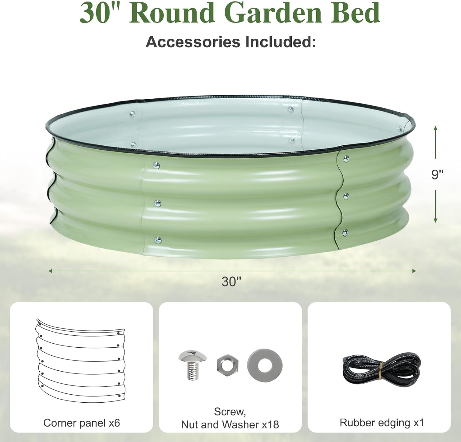 Detalle 2 de BPS 30" x 30" x 9" Metal Raised Garden Bed, Green Galvanized Steel