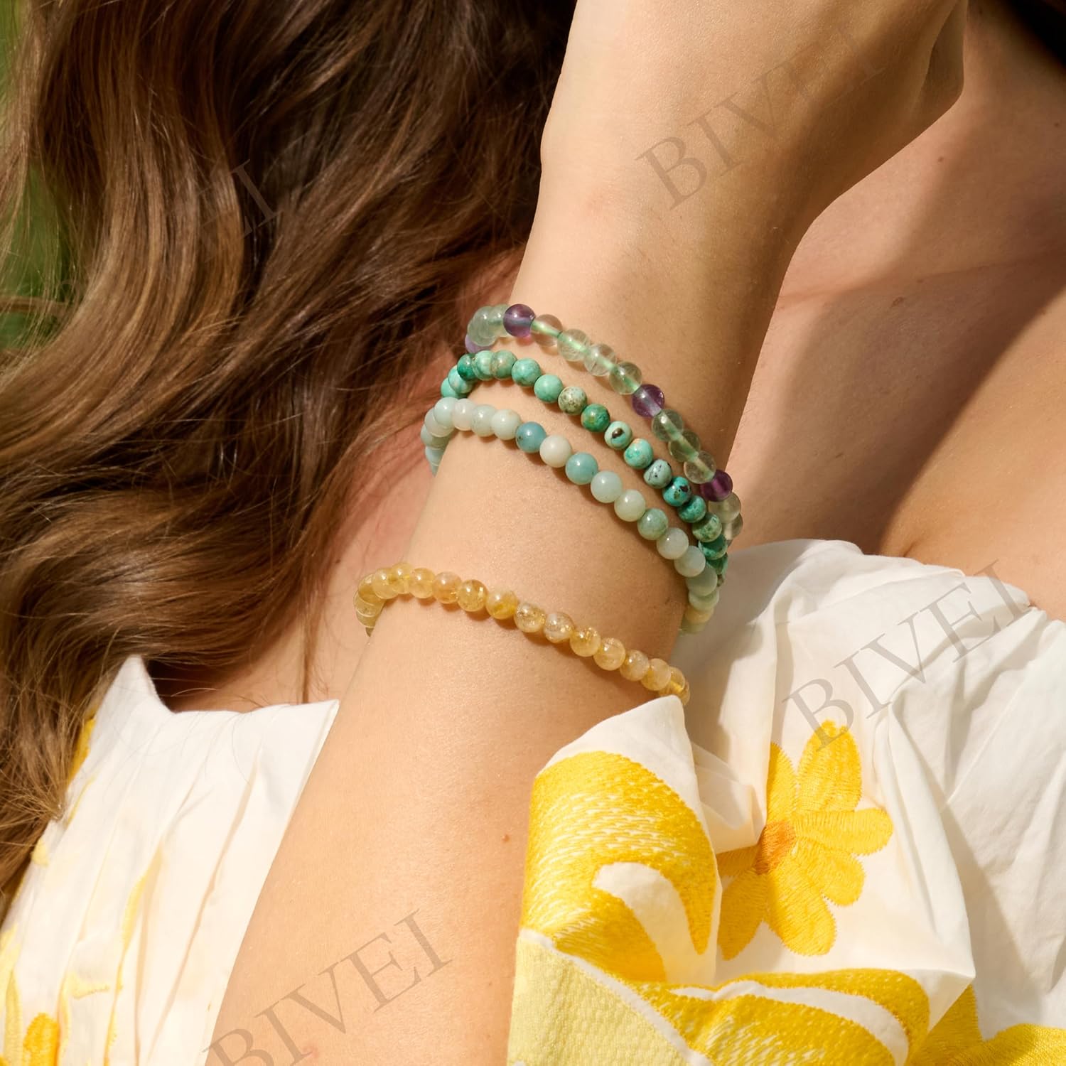 Thumbnail 1 de Bivei Crystal Bracelet for Women (6mm turquoise) – stretch beaded natural stone yoga jewellery