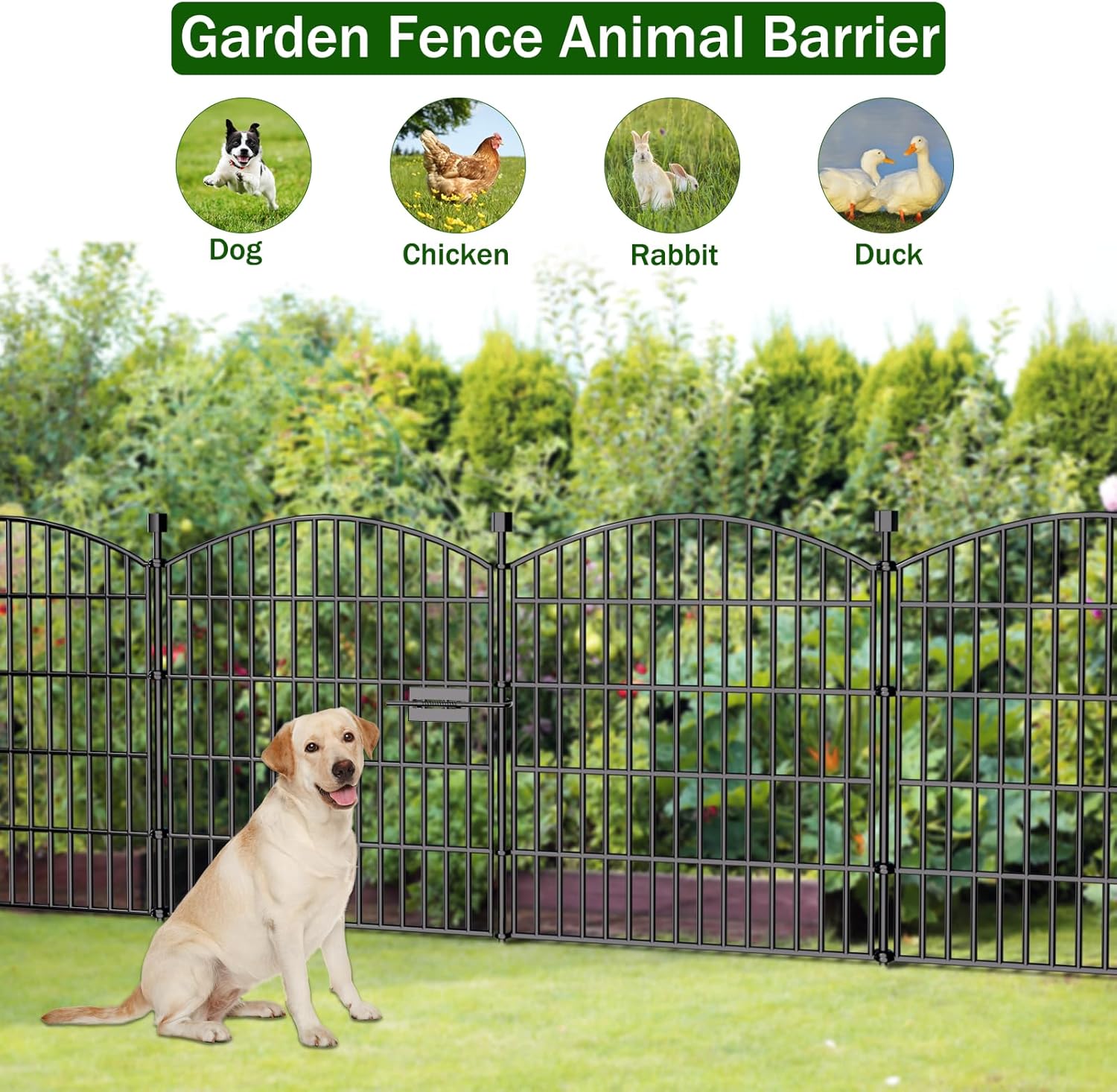 Thumbnail 4 de 10 Panels Decorative Garden Fence with Gate 32 in H x 23.6 ft L