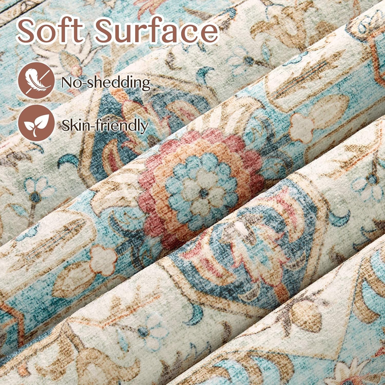 Detalle 2 de Tortania Area Rug Living Room Rugs 10x14 Washable Boho Rug (Cream Blue)