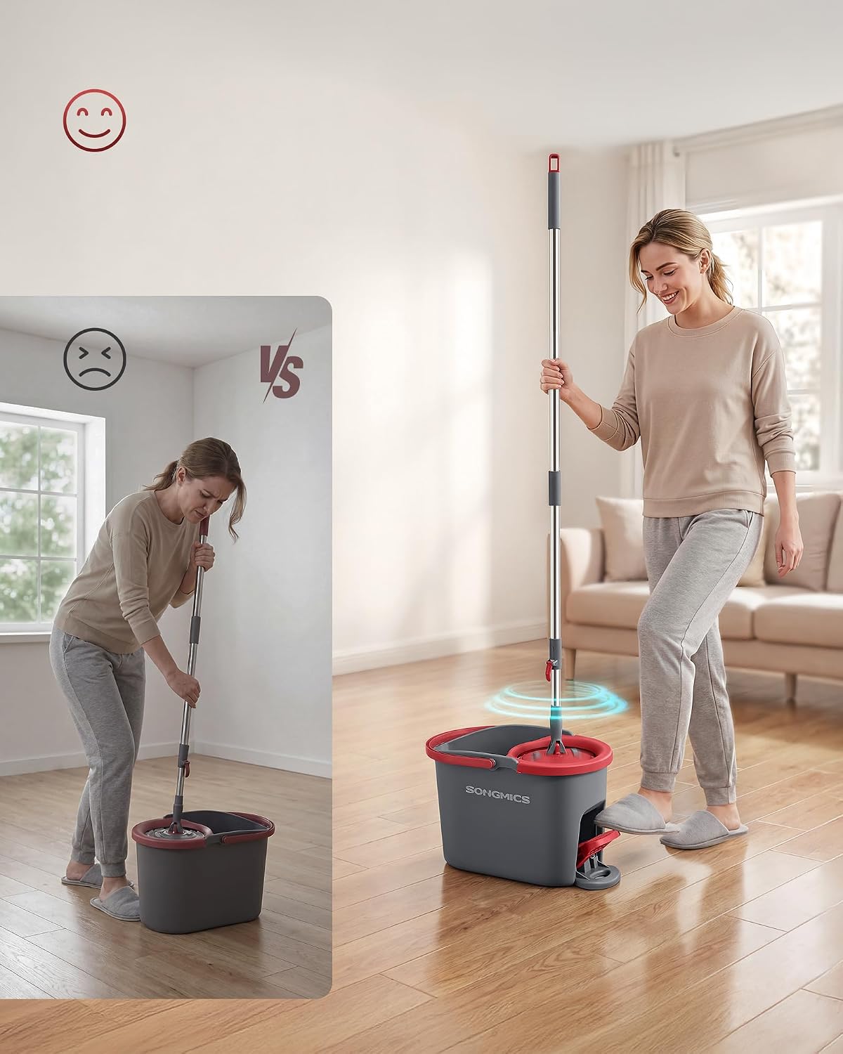 Detalle de SONGMICS CLEMAX LMB002GT02 snurrmopp med pedalhink och teleskopskaft