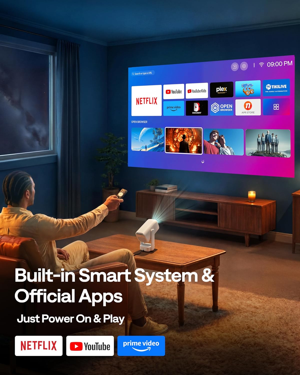 Thumbnail 1 de Aurzen D1 Air smart portable projector with built-in Netflix, Native 1080P HDR10 and USB-C power (White)