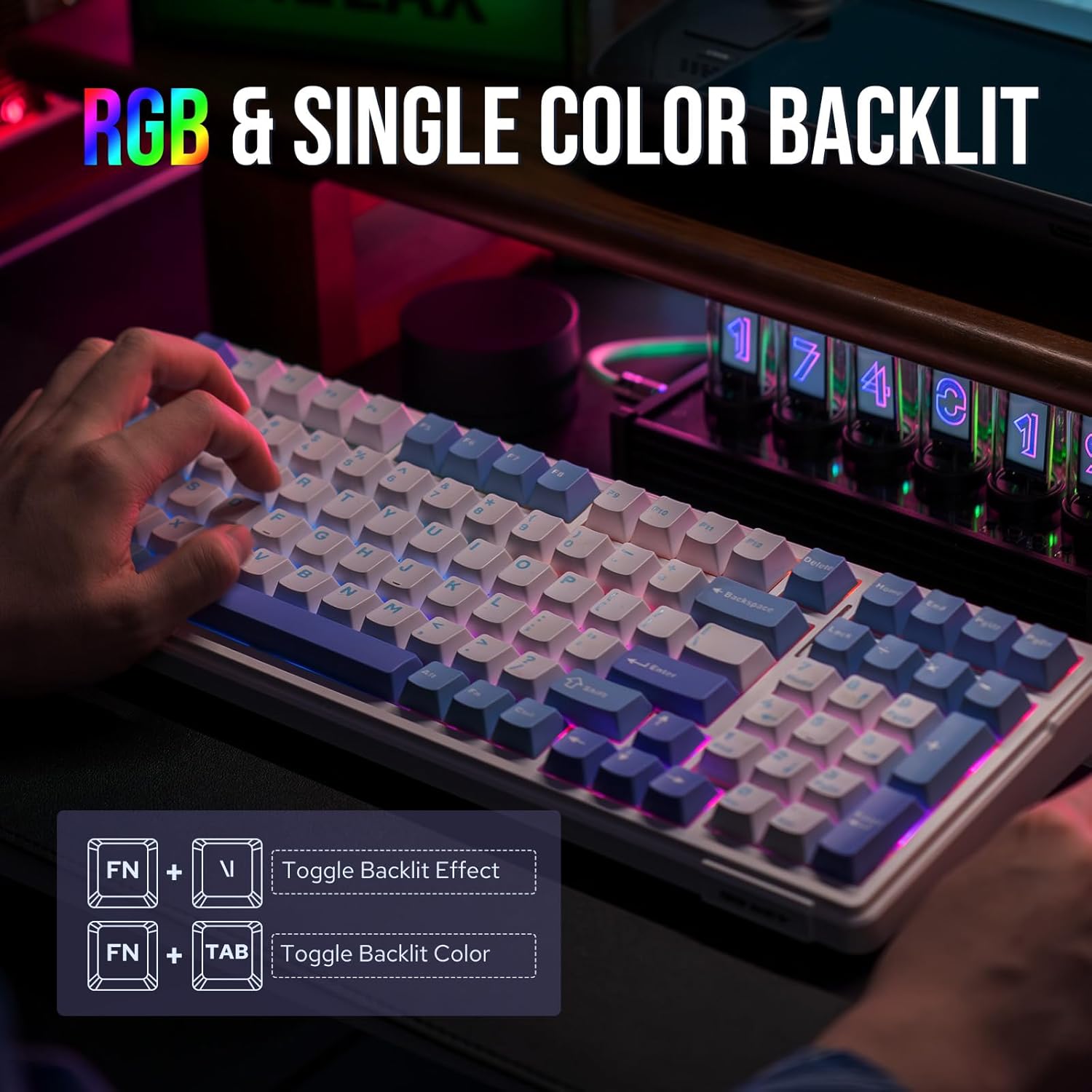 Thumbnail 6 de EPOMAKER x Aula F99 Wireless Mechanical Keyboard (Hot-Swappable, BT/2.4GHz/USB-C, 96% Layout) — White/Light Blue & Graywood V3